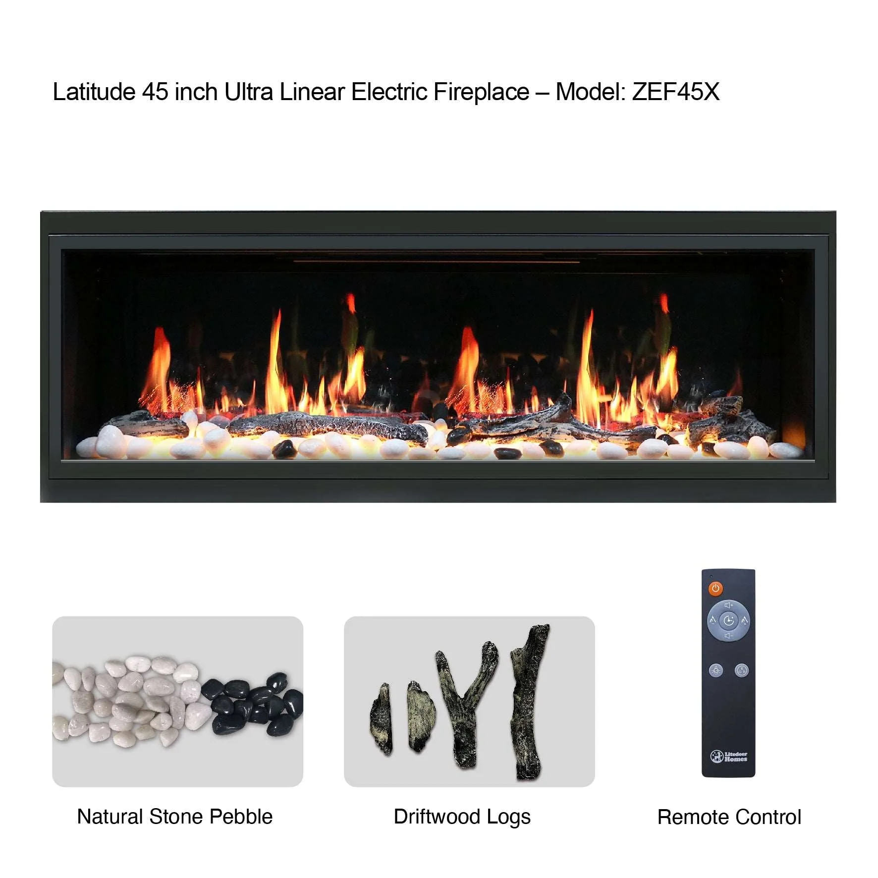 Litedeer Homes Latitude 45" Smart Electric Fireplace with Driftwood Log & River Rock - Image 14