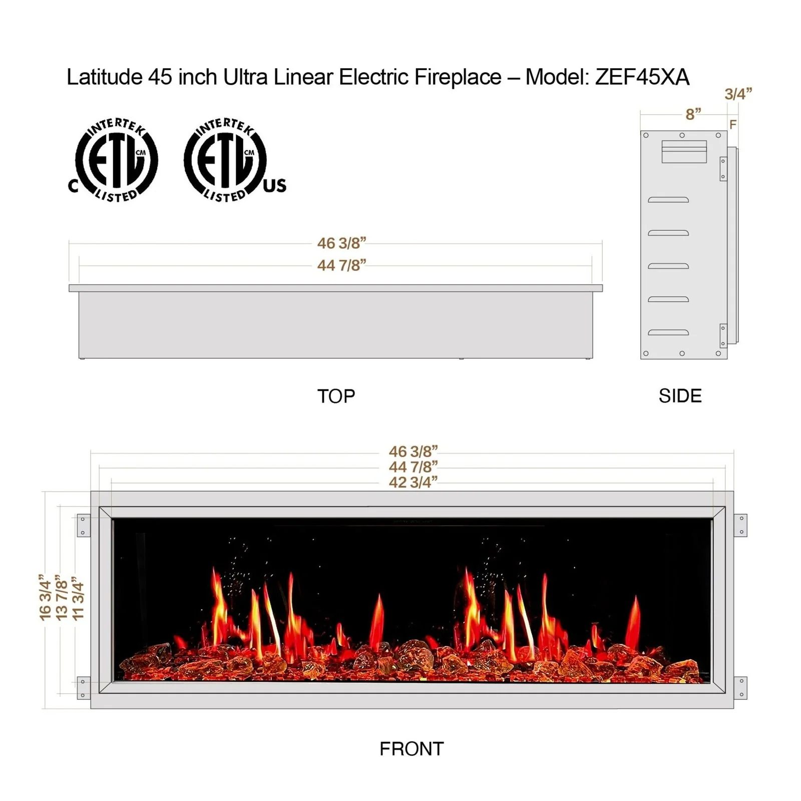 Litedeer Homes Latitude 45" Smart Electric Fireplace with Reflective Amber Glass - ZEF45XA - Image 3