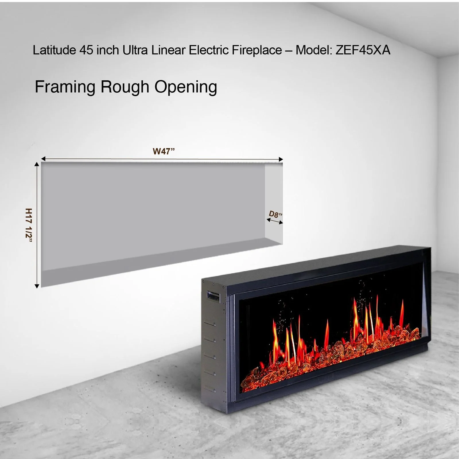 Litedeer Homes Latitude 45" Smart Electric Fireplace with Reflective Amber Glass - ZEF45XA - Image 4