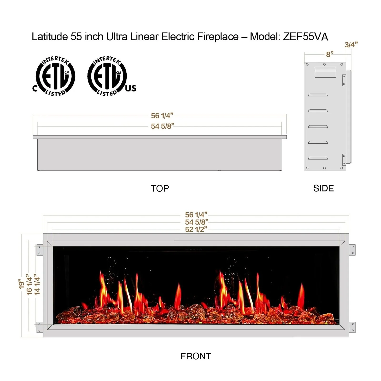 Litedeer Homes Latitude 55" Smart Electric Fireplace with Reflective Amber Glass - ZEF55VA - Image 5