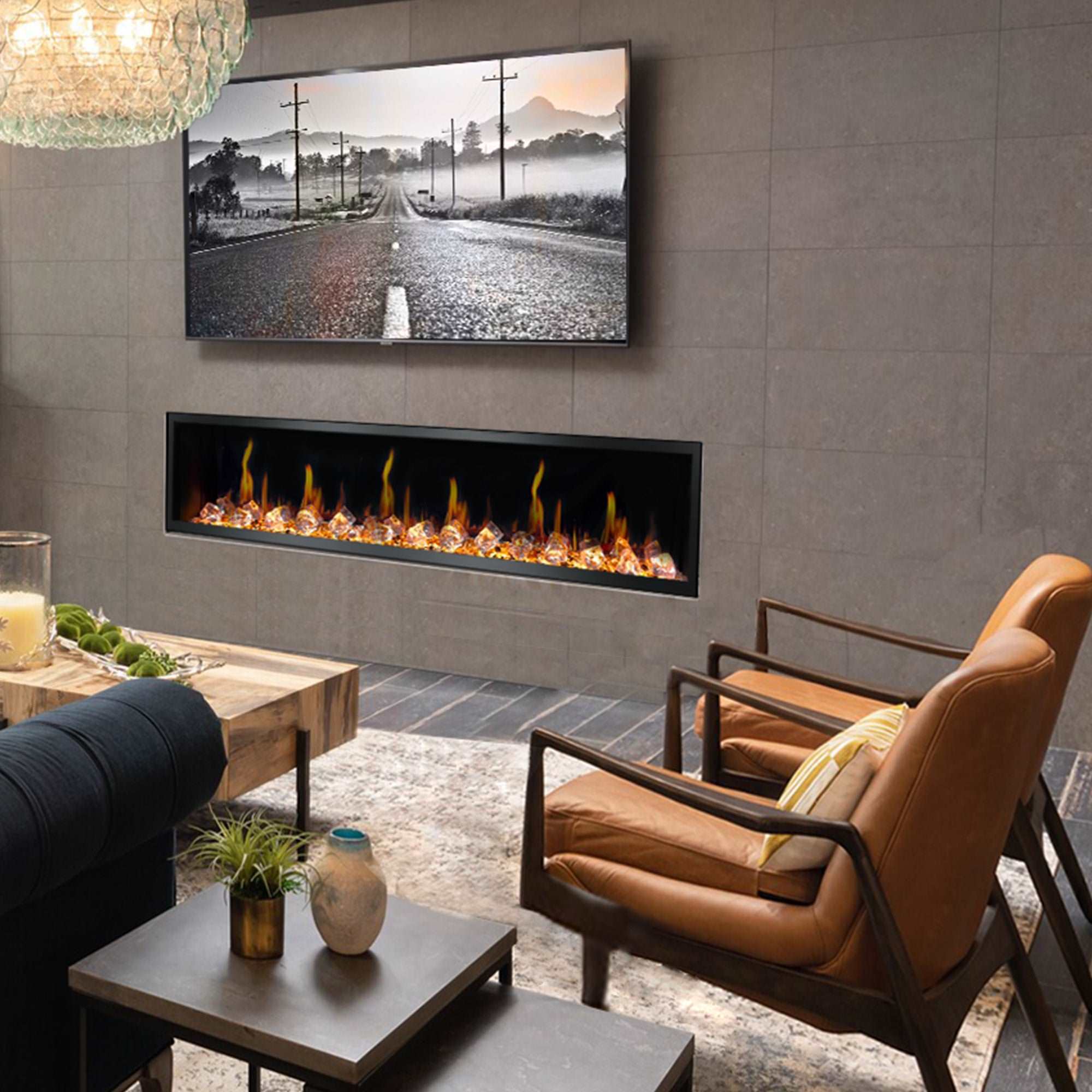 Litedeer Homes Latitude 65" Smart Electric Fireplace with Diamond-like Crystal - ZEF65XC - Image 2
