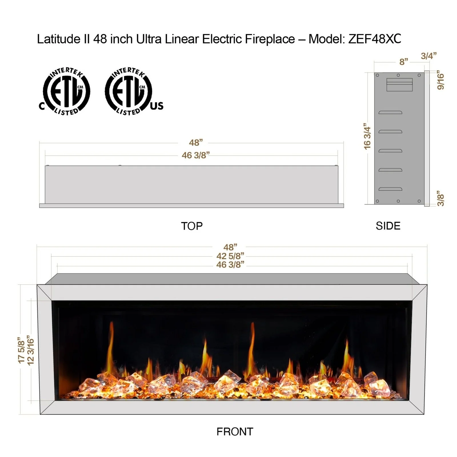 Litedeer Homes Latitude II 48" Smart Wall Mounted Electric Fireplace with APP Diamond-like Crystal - ZEF48XC - Image 5