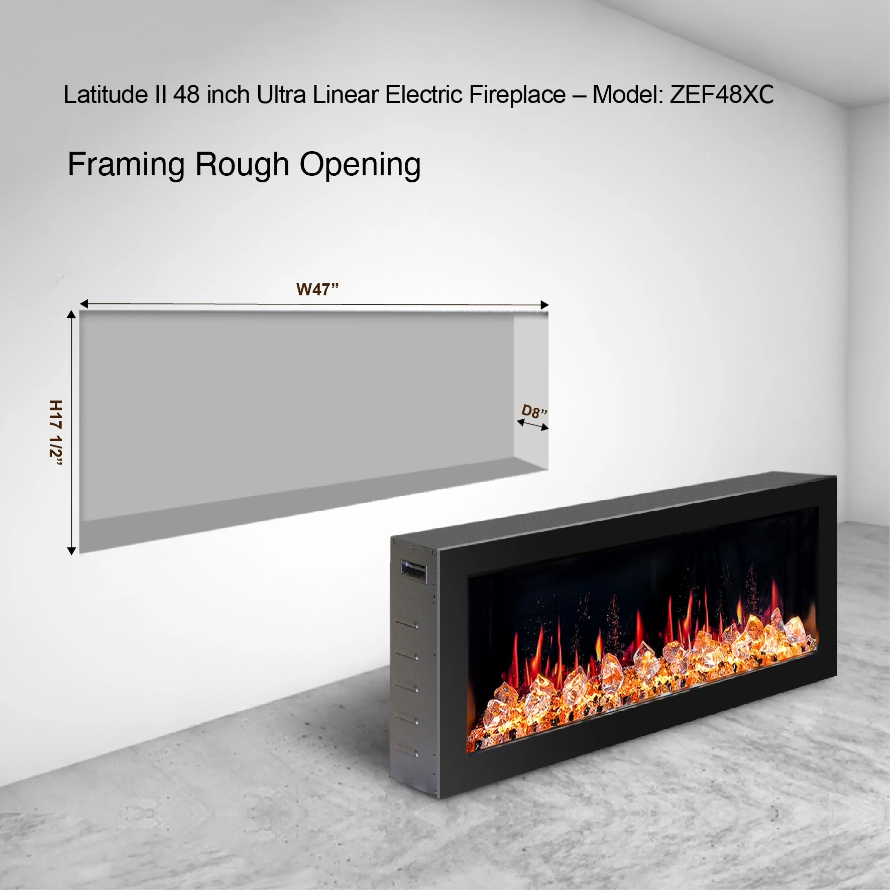 Litedeer Homes Latitude II 48" Smart Wall Mounted Electric Fireplace with APP Diamond-like Crystal - ZEF48XC - Image 6