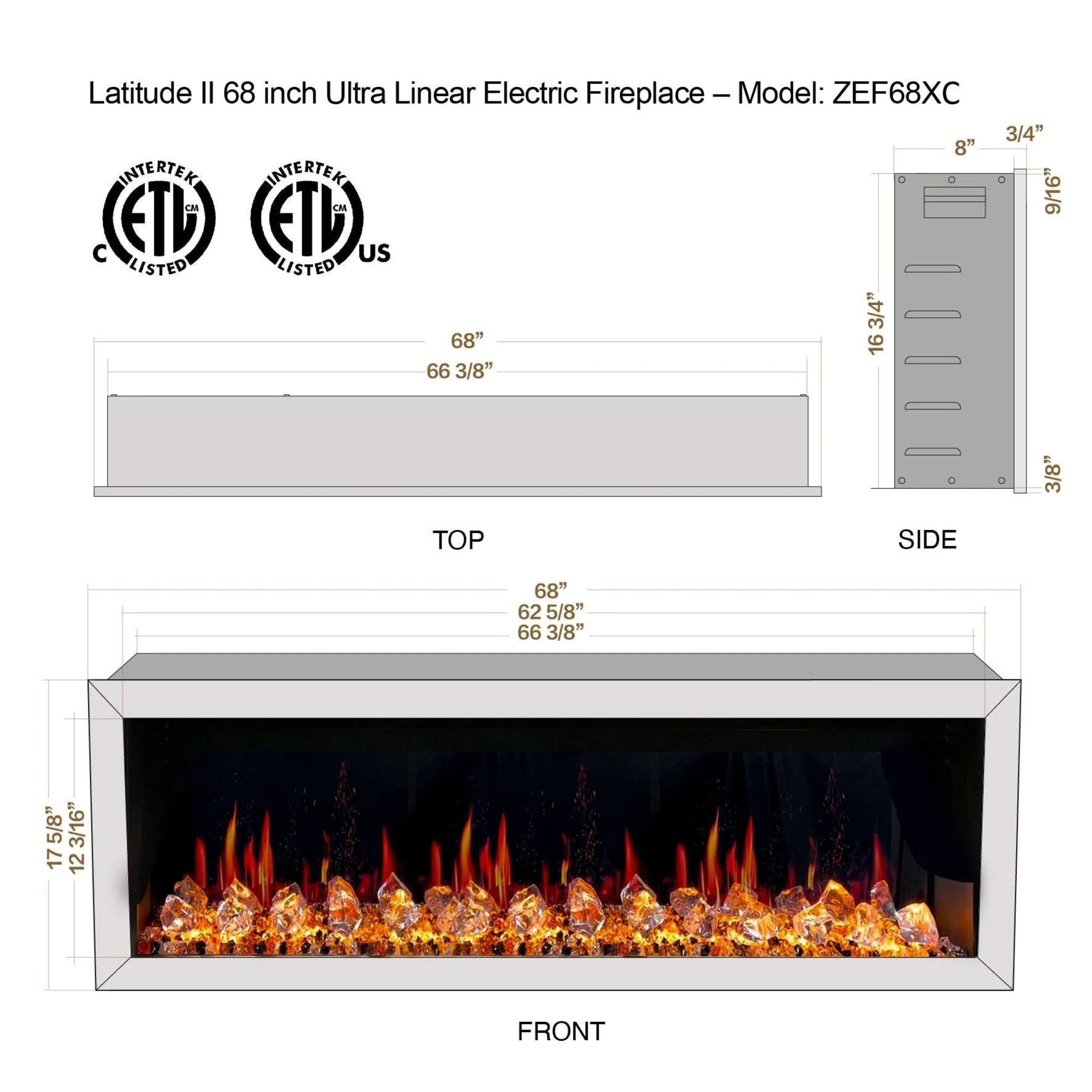 Litedeer Homes Latitude II 68" Smart Wall Mount Electric Fireplace with App Diamond-like Crystal - ZEF68XC - Image 6