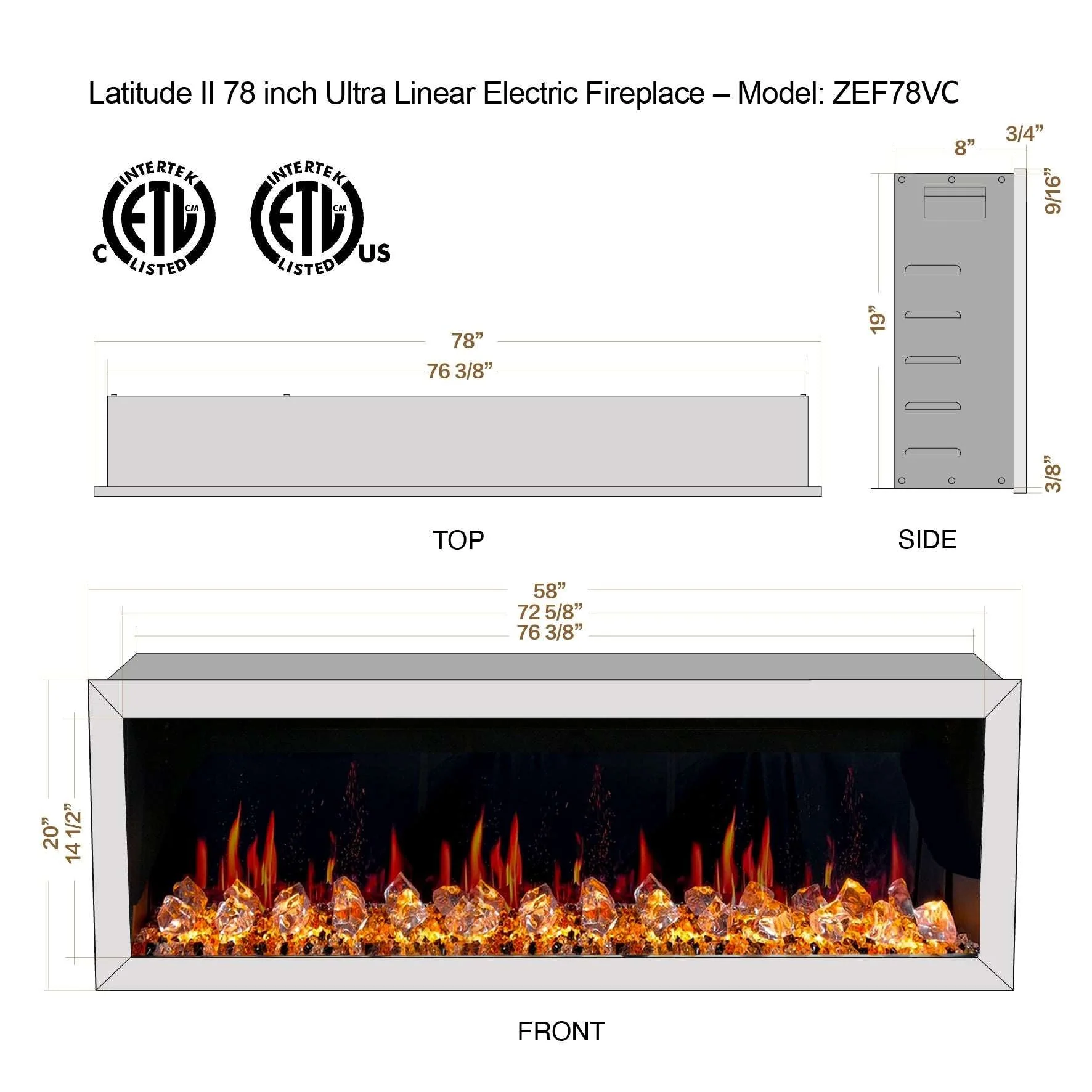 Litedeer Homes Latitude II 78" Smart Wall Mount Electric Fireplace with App Diamond-like Crystal - ZEF78VC - Image 8