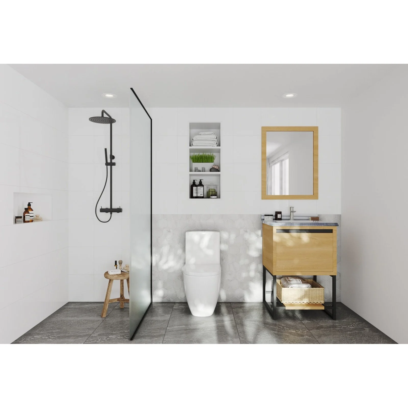 Laviva Alto 24" California White Oak Bathroom Vanity with White Stripes Marble Countertop 313SMR-24CO-WS