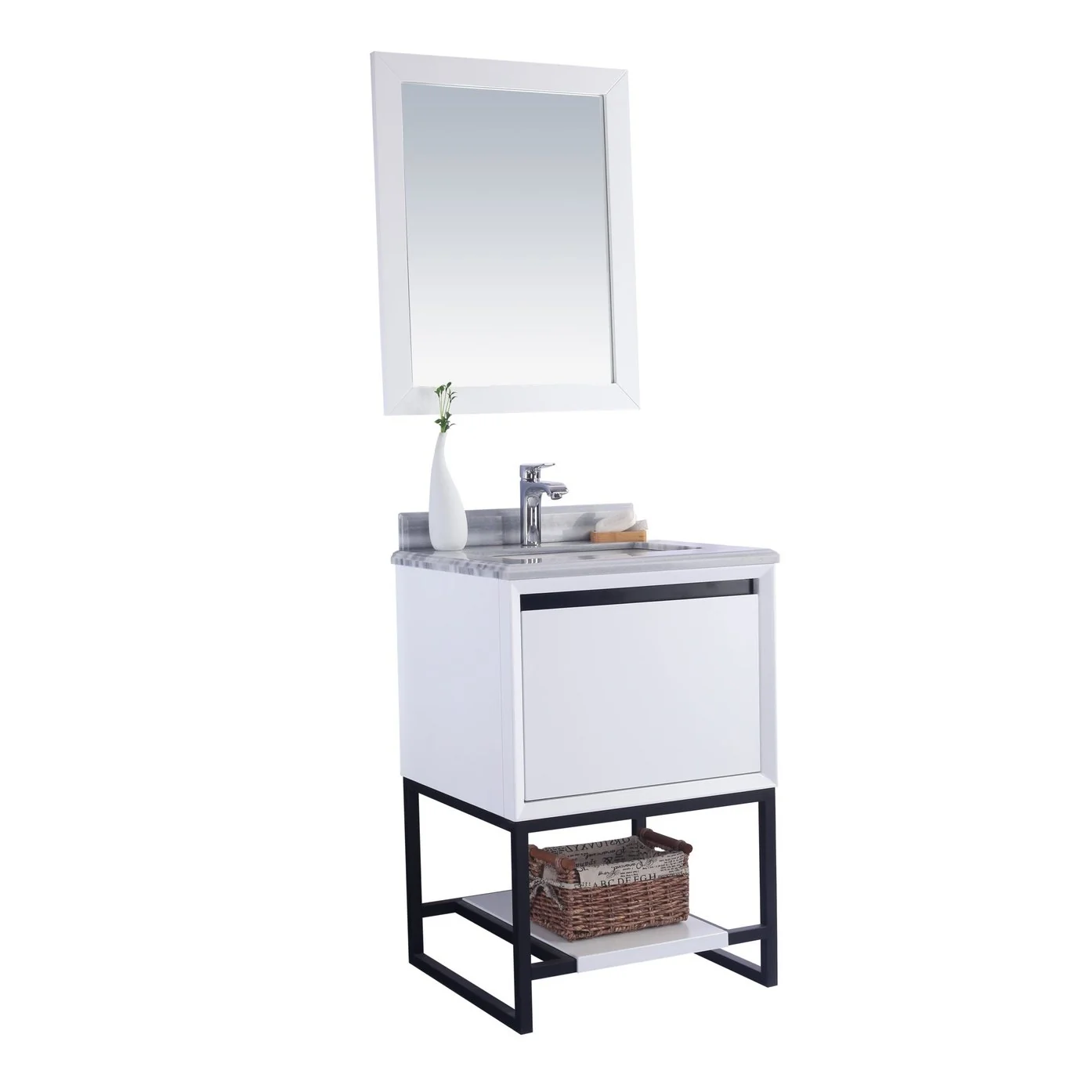 Laviva Alto 24" White Bathroom Vanity with White Stripes Marble Countertop 313SMR-24W-WS - Image 8
