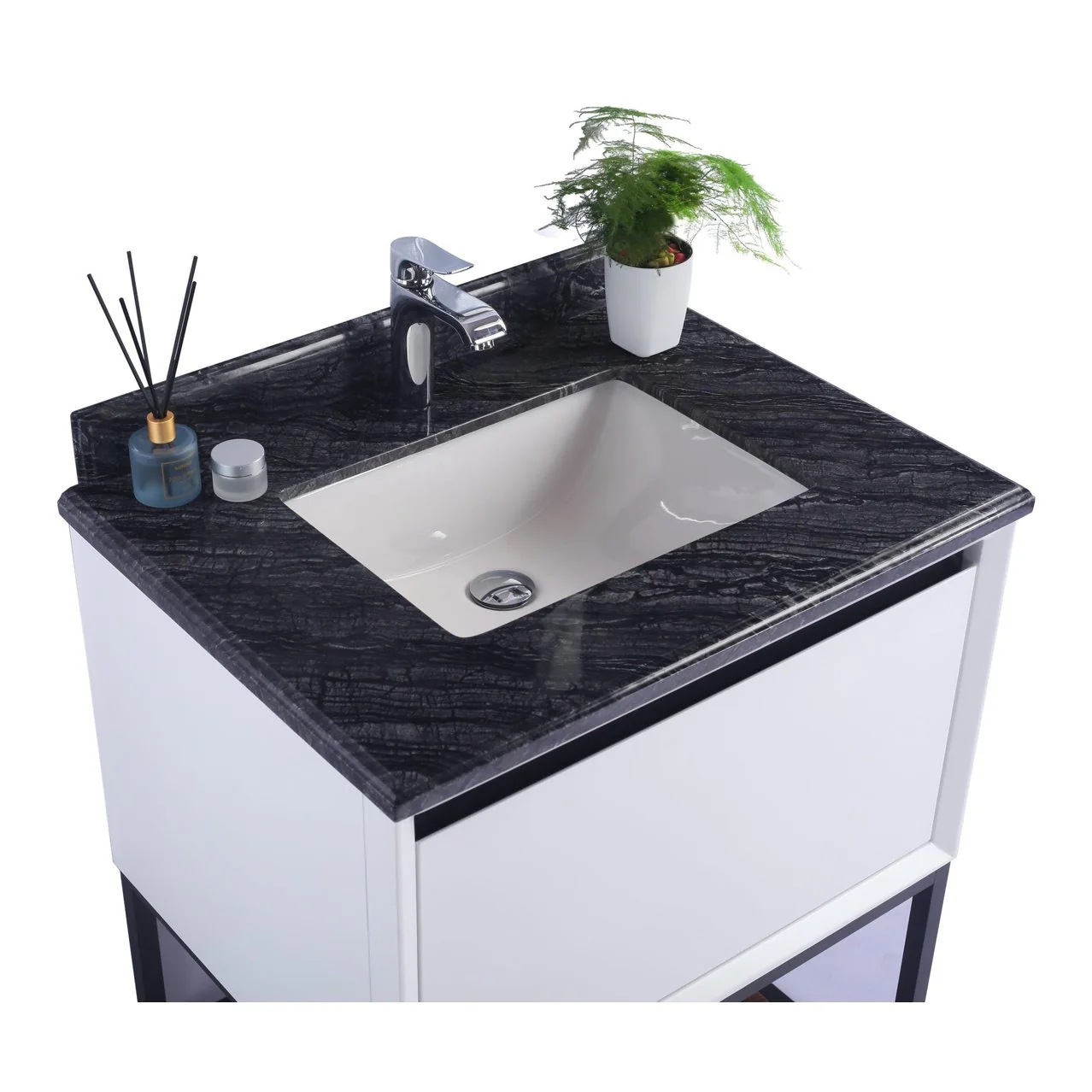 Laviva Alto 30" White Bathroom Vanity with Black Wood Marble Countertop 313SMR-30W-BW - Image 2