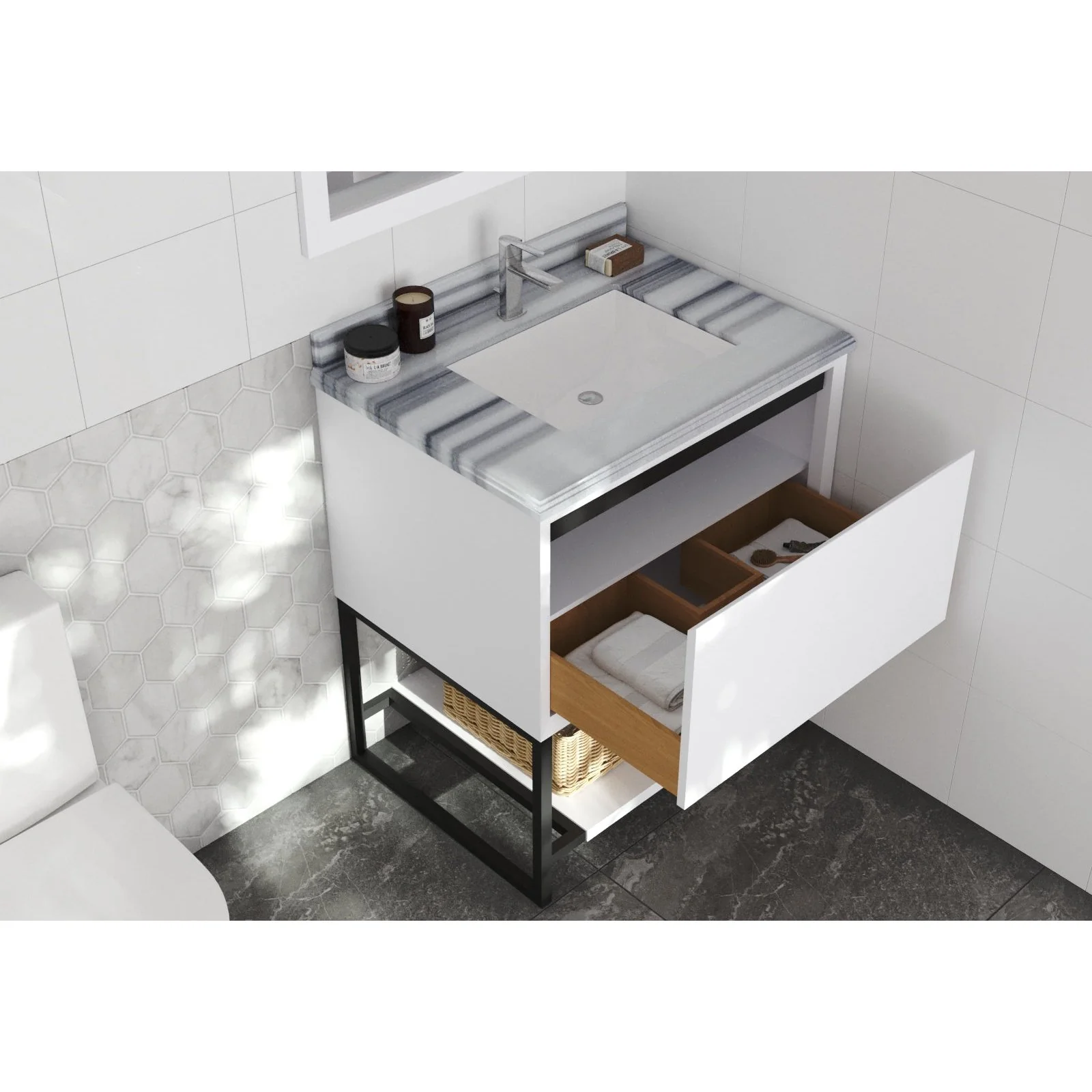 Laviva Alto 30" White Bathroom Vanity with White Stripes Marble Countertop 313SMR-30W-WS - Image 4