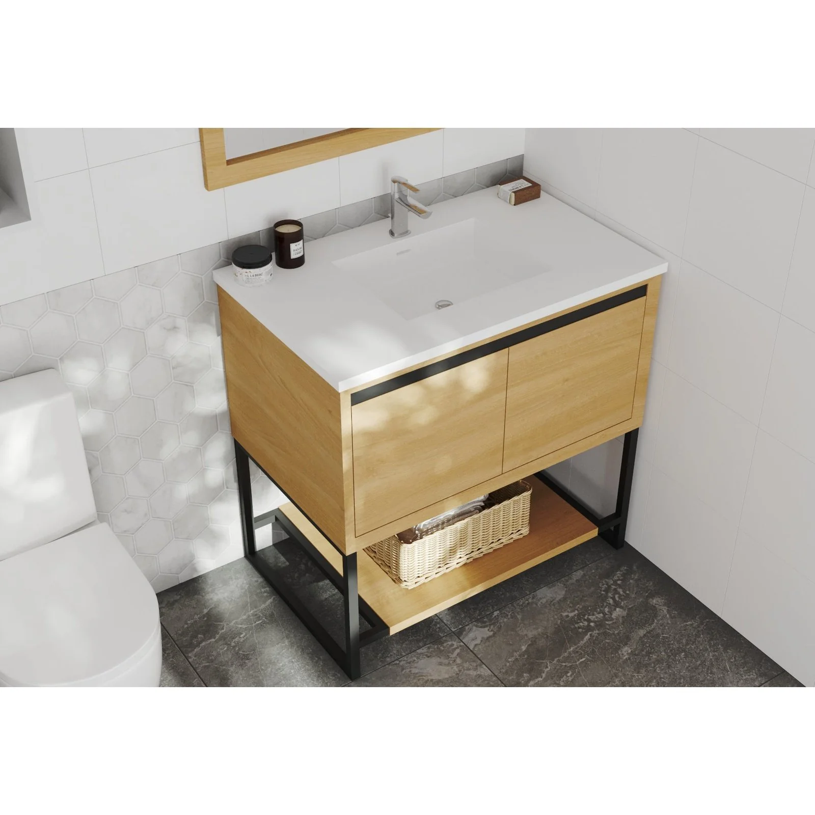 Laviva Alto 36" California White Oak Bathroom Vanity with Matte White VIVA Stone Solid Surface Countertop 313SMR-36CO-MW - Image 2