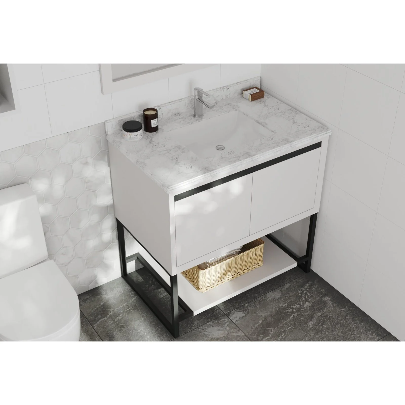 Laviva Alto 36" White Bathroom Vanity with White Carrara Marble Countertop 313SMR-36W-WC - Image 2
