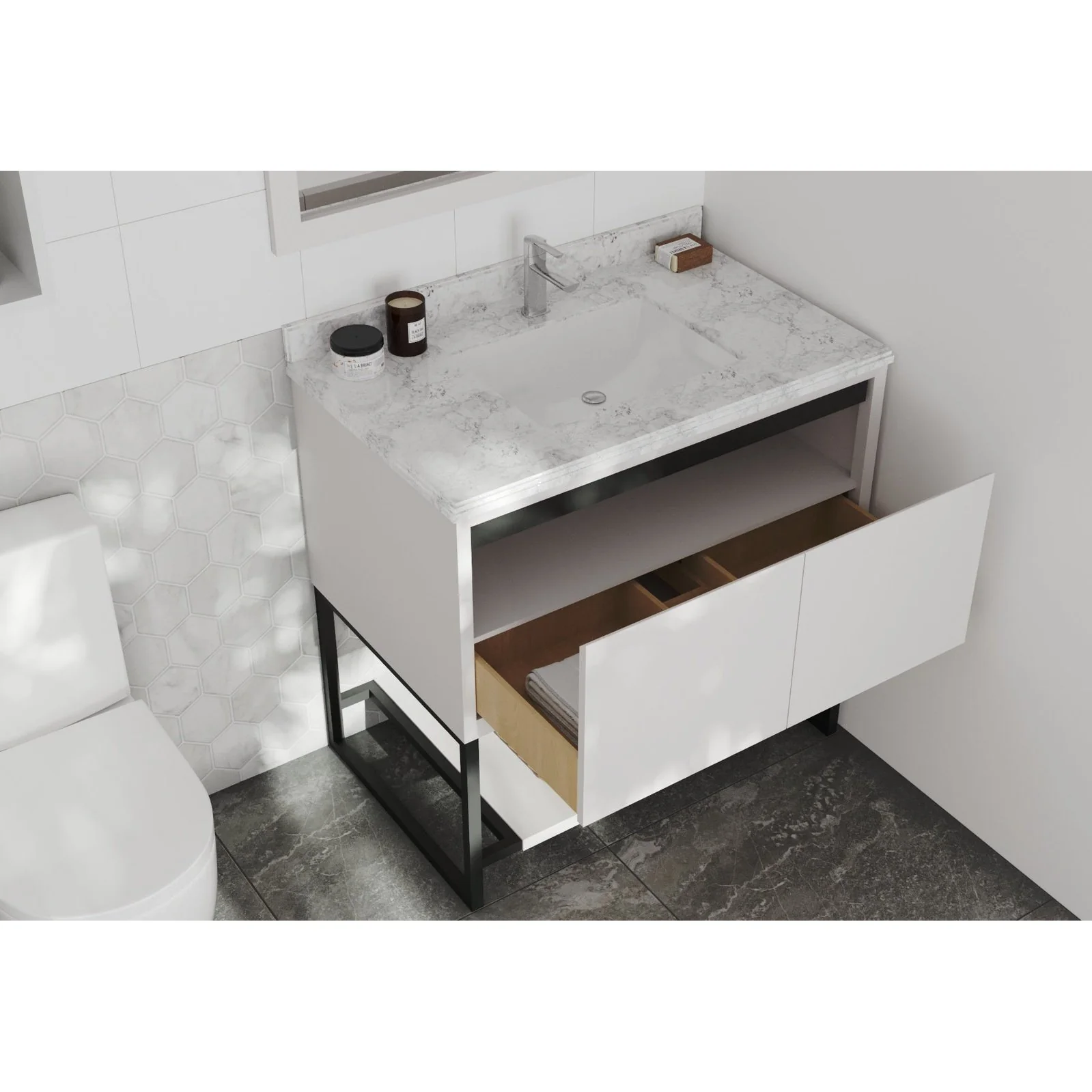 Laviva Alto 36" White Bathroom Vanity with White Carrara Marble Countertop 313SMR-36W-WC - Image 3