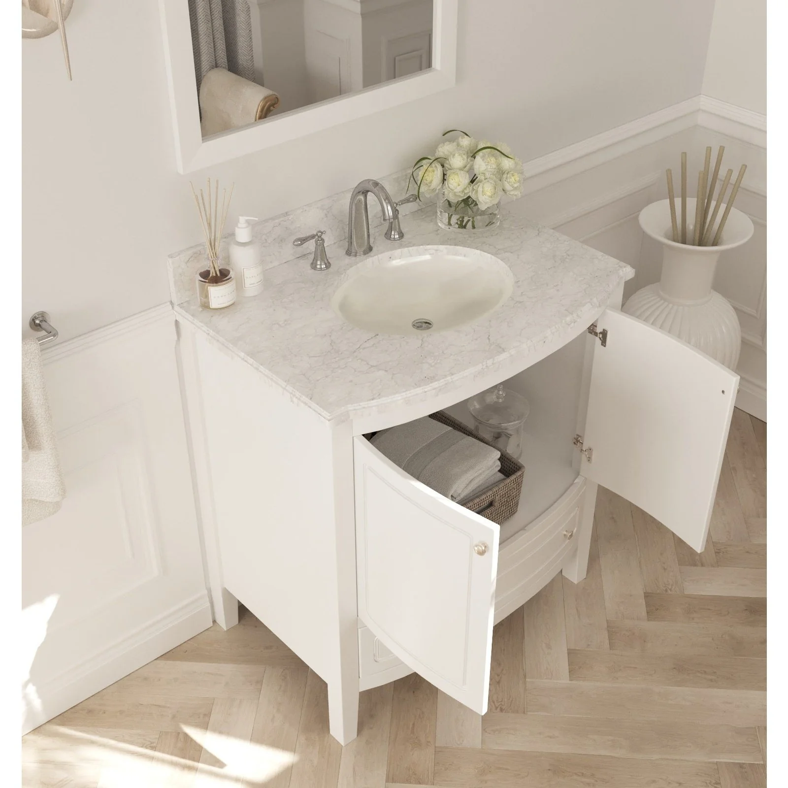 Laviva Estella 32" White Bathroom Vanity with White Carrara Marble Countertop 3130709-32W-WC - Image 2