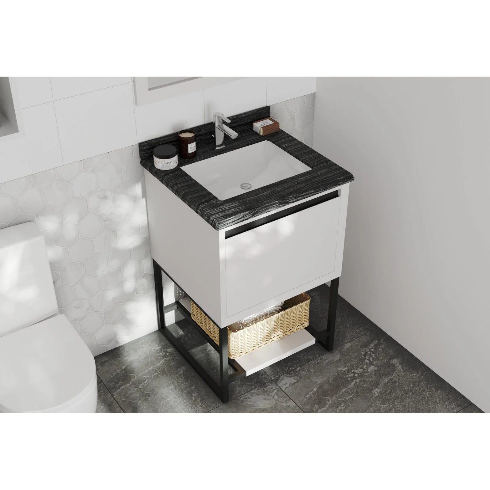 Laviva Forever 24" Single Hole Black Wood Marble Countertop with Rectangular Ceramic Sink 313SQ1H-24-BW