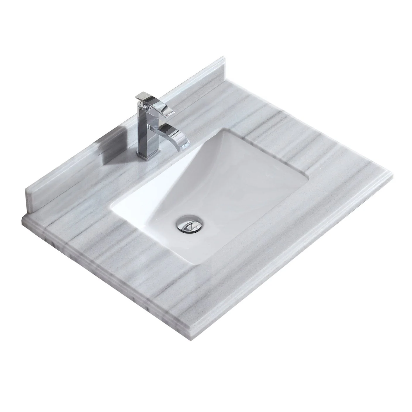 Laviva Forever 30" Single Hole White Stripes Marble Countertop with Rectangular Ceramic Sink 313SQ1H-30-WS - Image 2