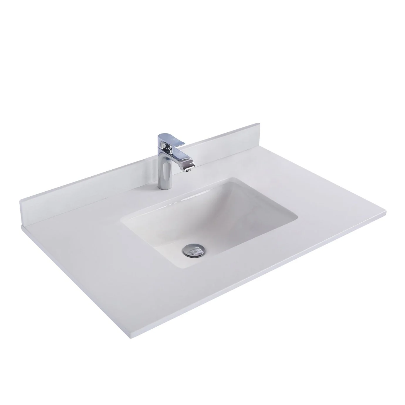 Laviva Forever 36" Single Hole White Quartz Countertop with Rectangular Ceramic Sink 313SQ1H-36-WQ - Image 2