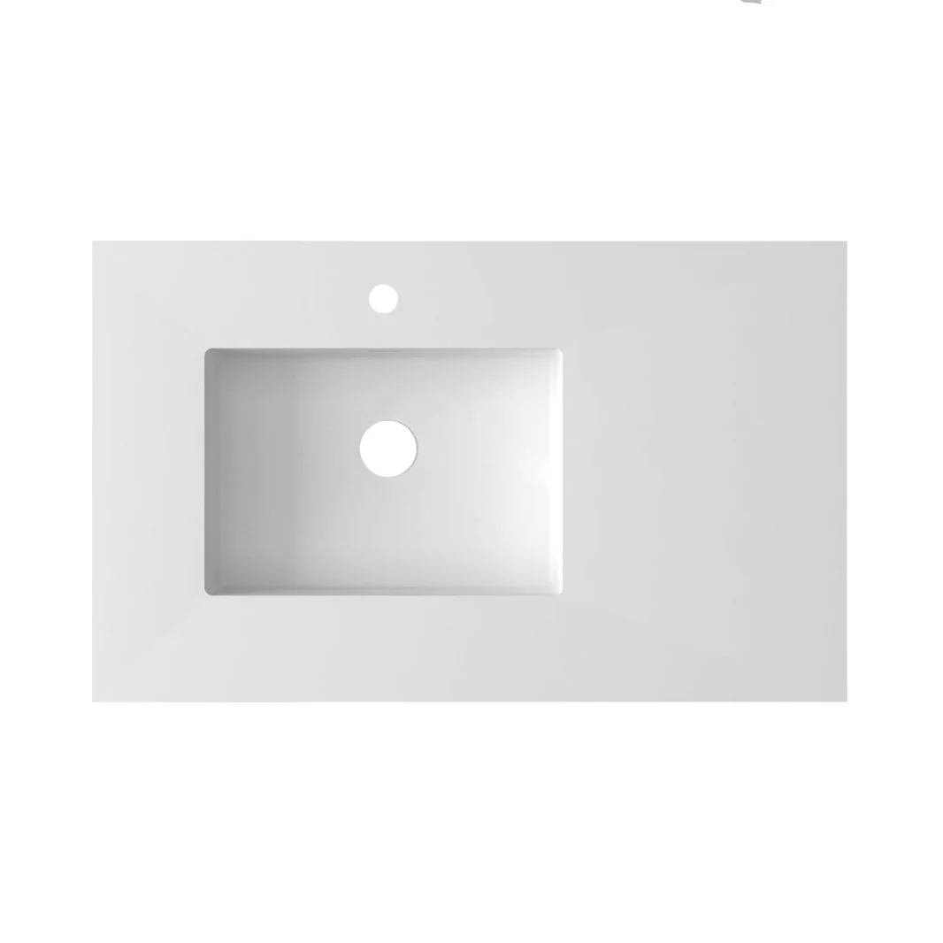 Laviva Forever VIVA Stone 36" Matte White Solid Surface Countertop with Left Offset Integrated Sink 313SQ1HSS-36L-MW - Image 2