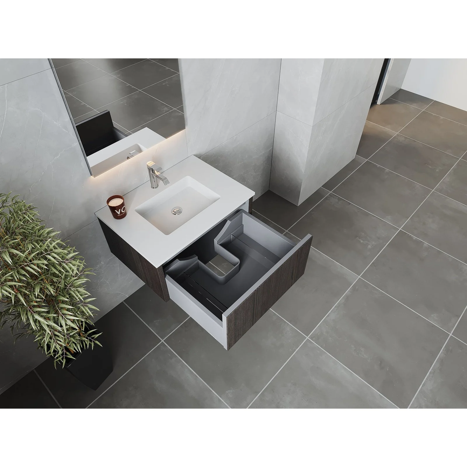 Laviva Legno 30" Carbon Oak Bathroom Vanity with Matte White VIVA Stone Solid Surface Countertop 313LGN-30CR-MW - Image 3