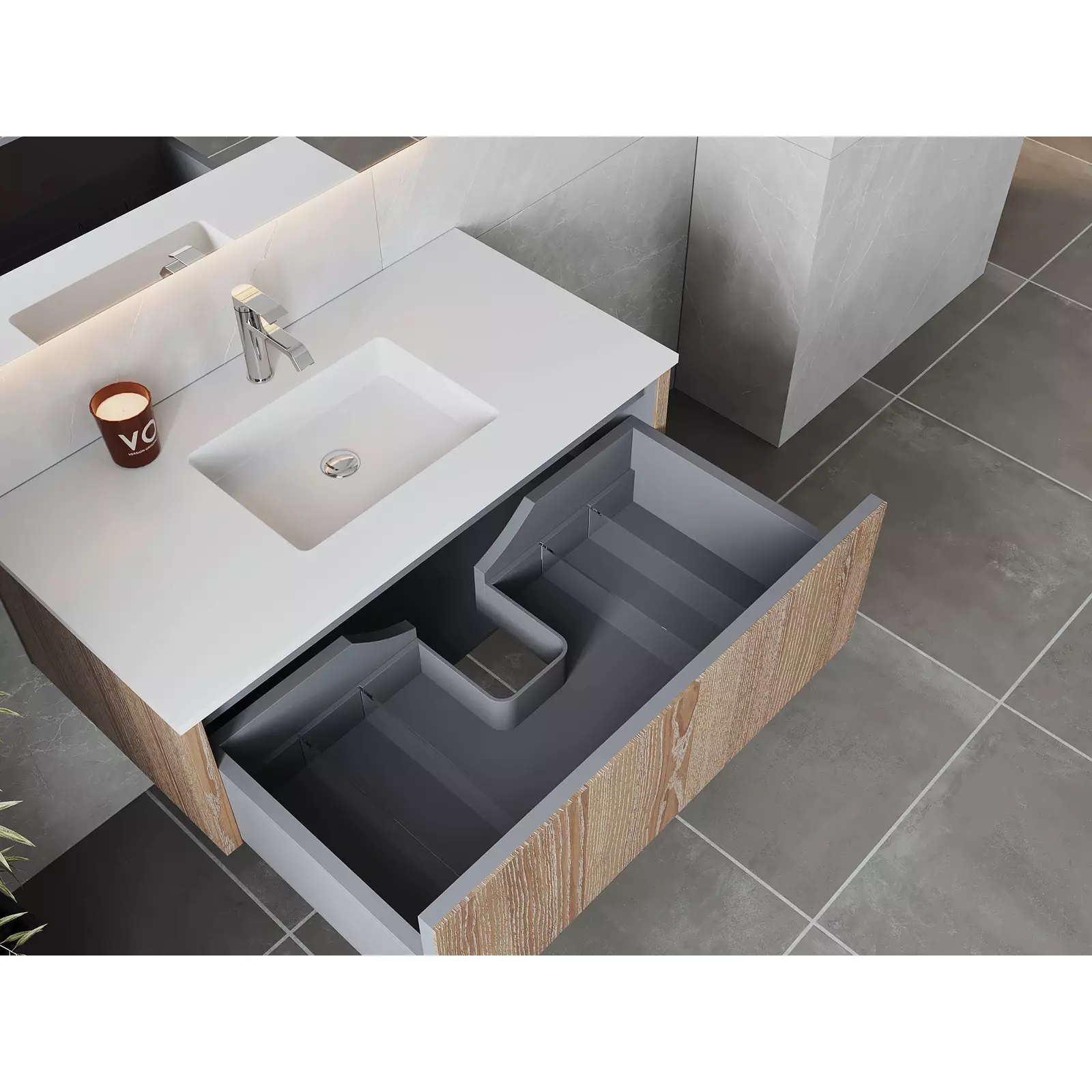 Laviva Legno 42" Weathered Grey Bathroom Vanity with Matte White VIVA Stone Solid Surface Countertop 313LGN-42WG-MW - Image 3