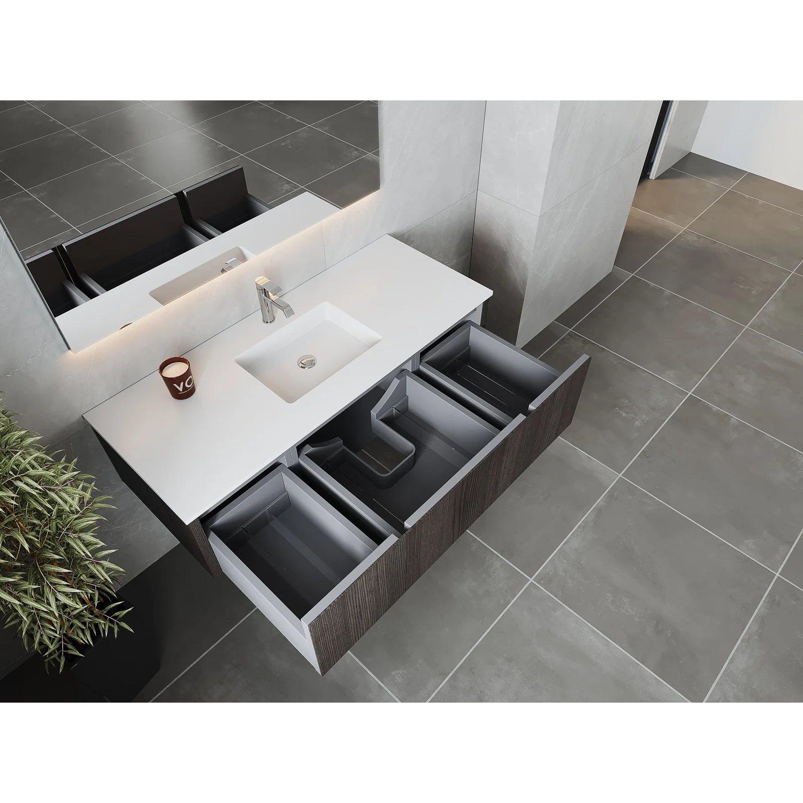 Laviva Legno 54" Carbon Oak Bathroom Vanity with Matte White VIVA Stone Solid Surface Countertop 313LGN-54CR-MW - Image 3