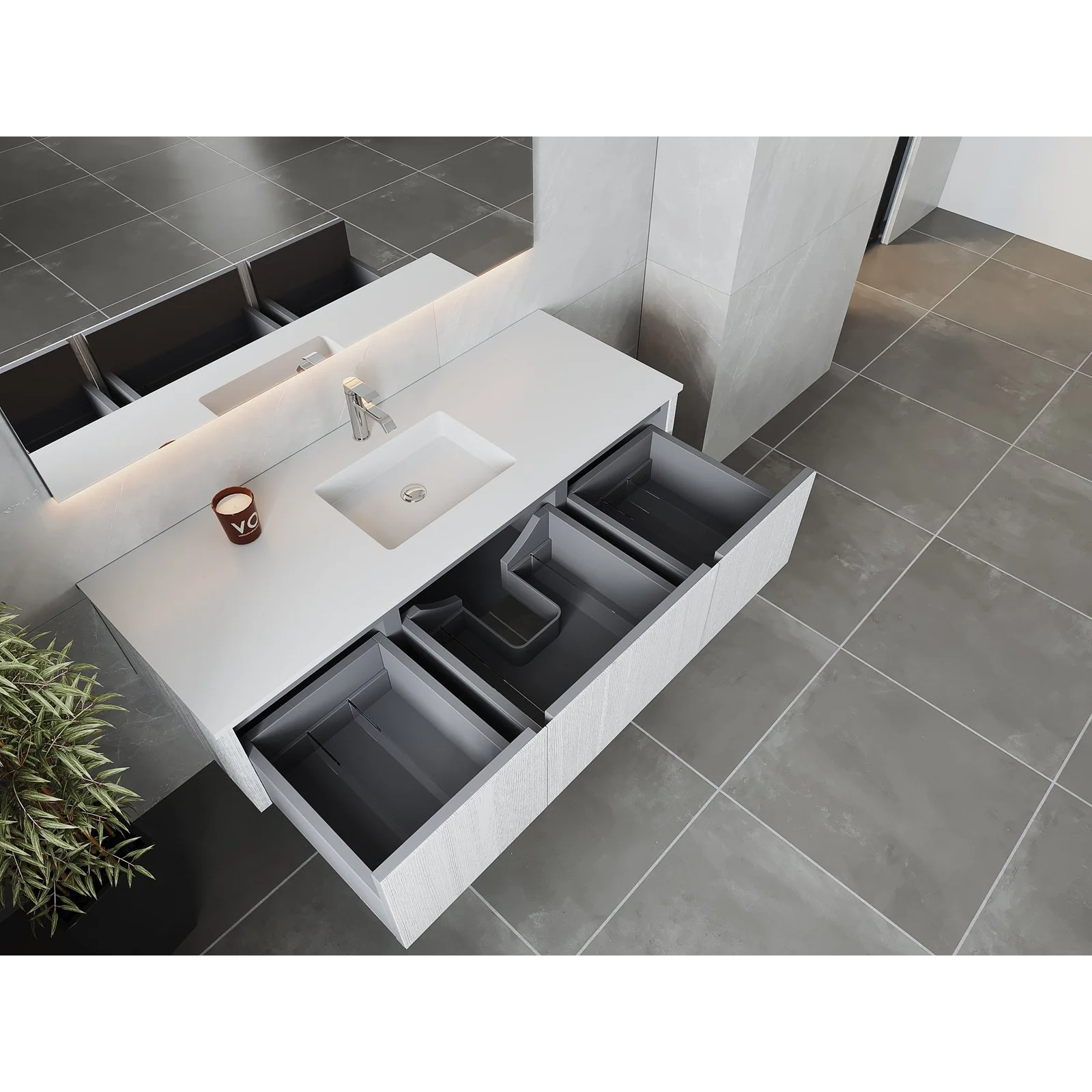 Laviva Legno 60" Alabaster White Single Sink Bathroom Vanity with Matte White VIVA Stone Solid Surface Countertop 313LGN-60CAW-MW - Image 3