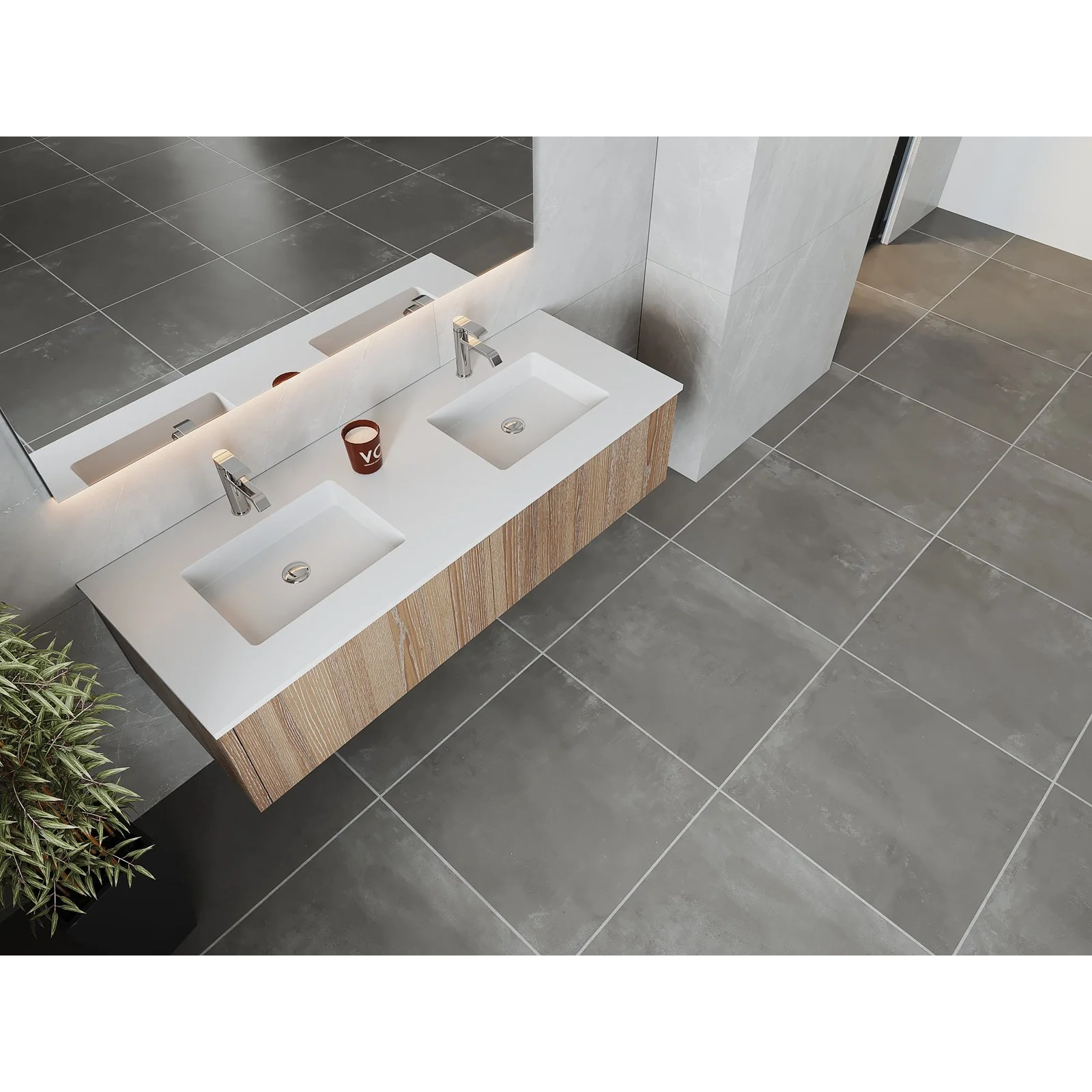 Laviva Legno 60" Weathered Grey Double Sink Bathroom Vanity with Matte White VIVA Stone Solid Surface Countertop 313LGN-60DWG-MW - Image 2
