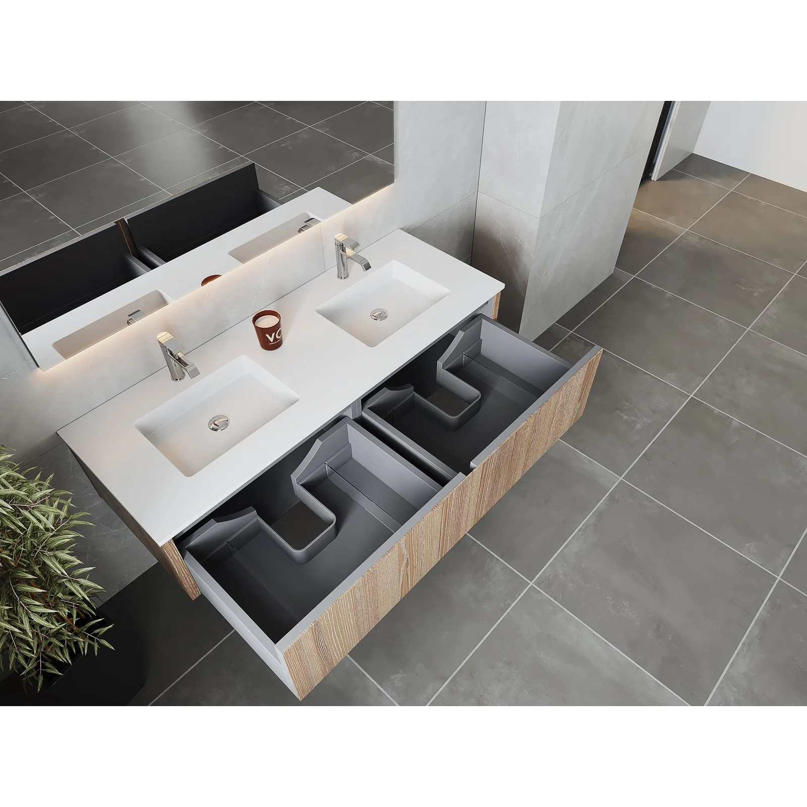 Laviva Legno 60" Weathered Grey Double Sink Bathroom Vanity with Matte White VIVA Stone Solid Surface Countertop 313LGN-60DWG-MW - Image 3