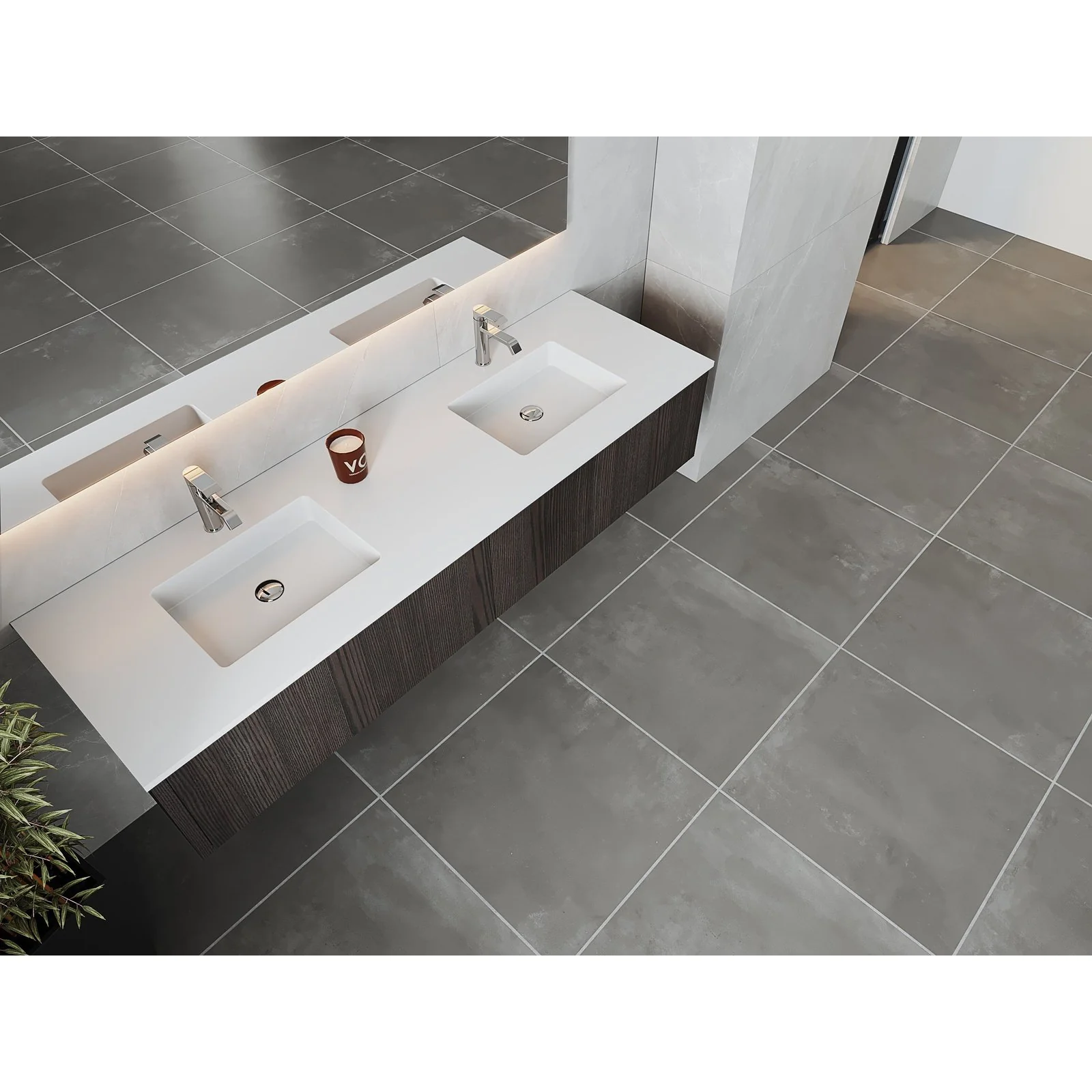 Laviva Legno 72" Carbon Oak Double Sink Bathroom Vanity with Matte White VIVA Stone Solid Surface Countertop 313LGN-72DCR-MW - Image 2
