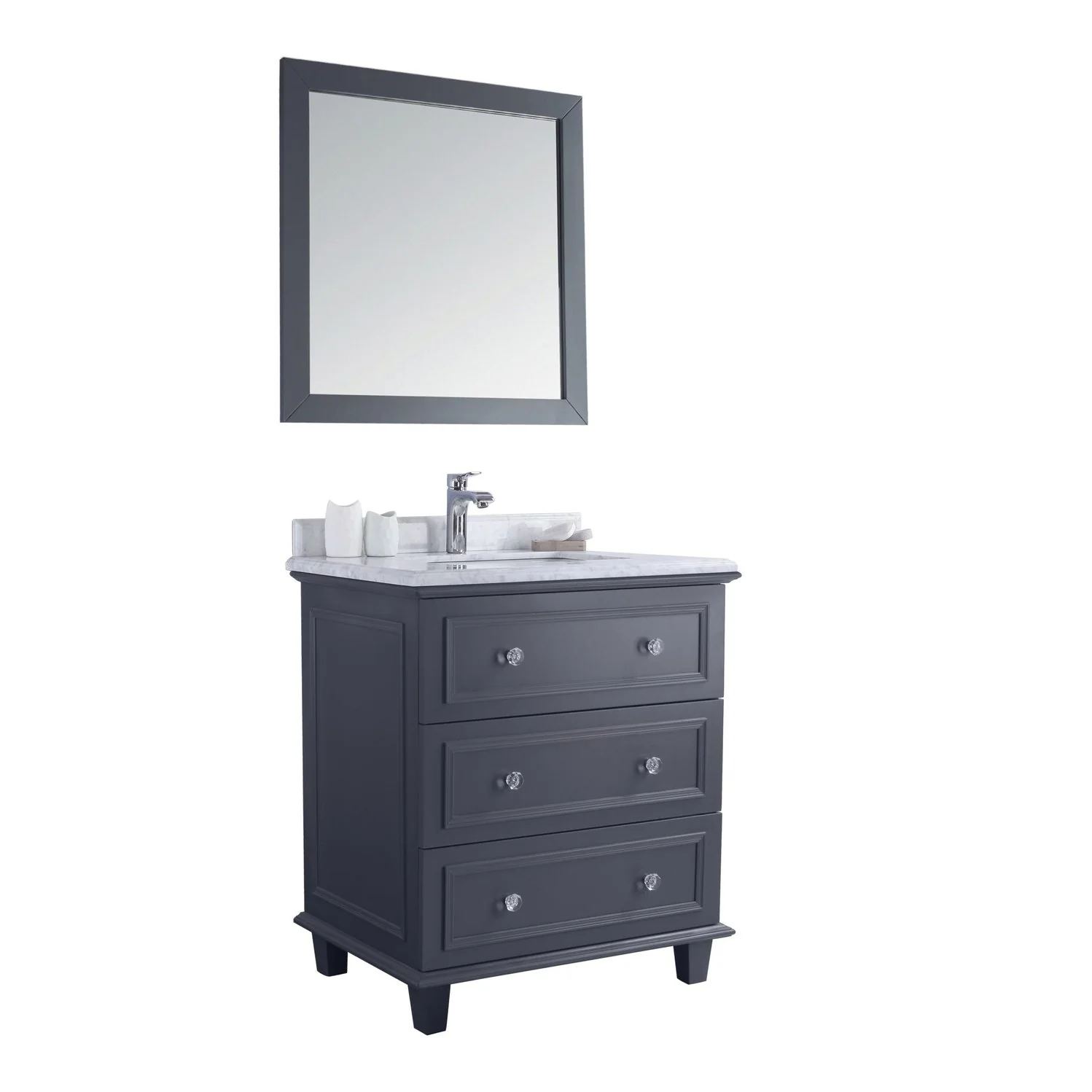 Laviva Luna 30" Maple Grey Bathroom Vanity with White Carrara Marble Countertop 313DVN-30G-WC - Image 10