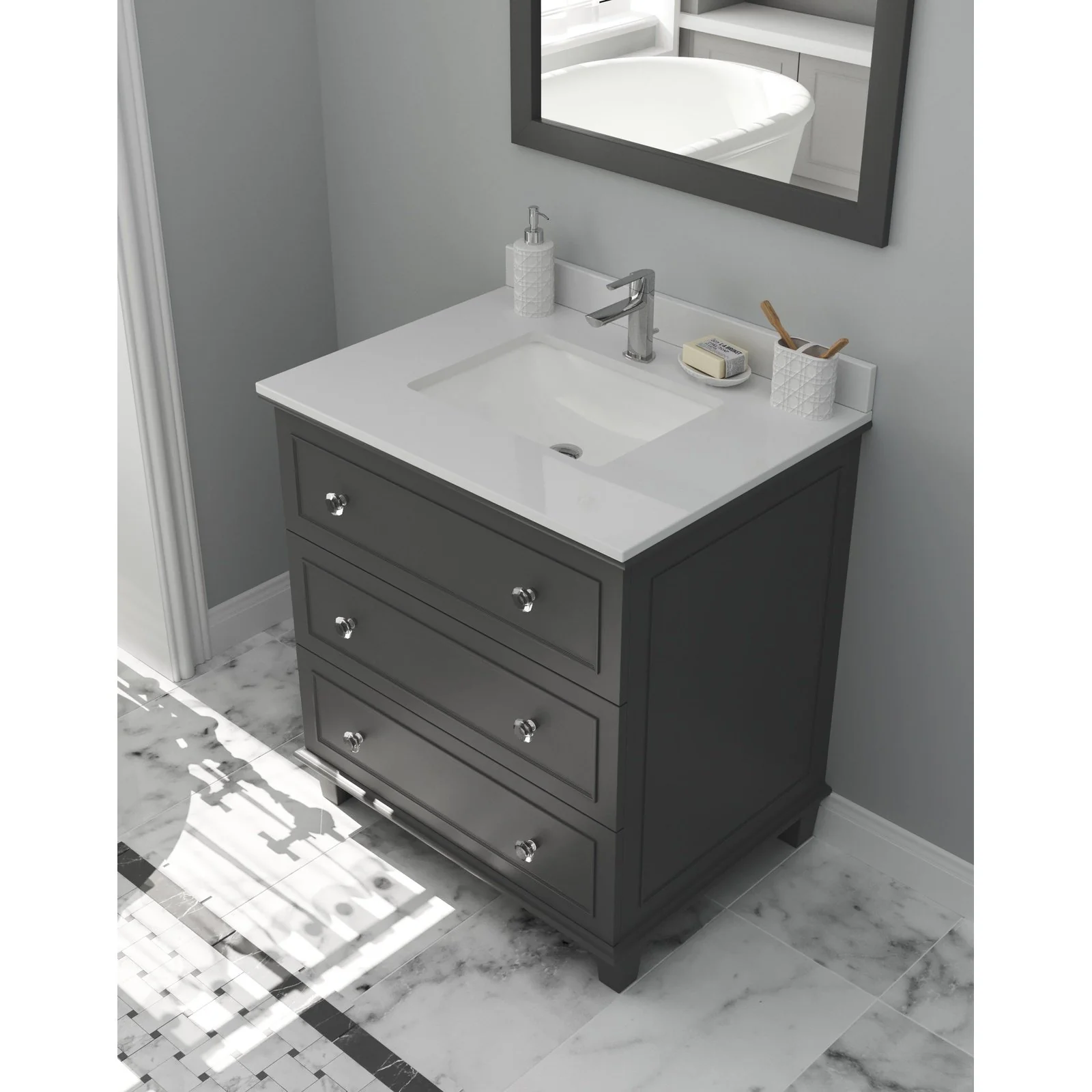 Laviva Luna 30" Maple Grey Bathroom Vanity with White Quartz Countertop 313DVN-30G-WQ - Image 2