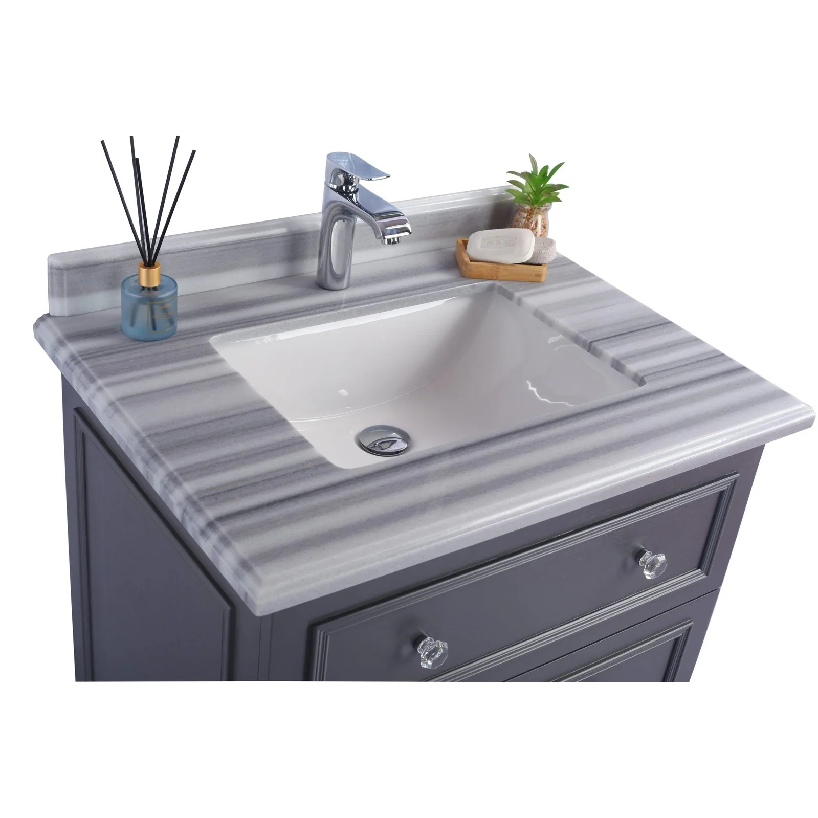 Laviva Luna 30" Maple Grey Bathroom Vanity with White Stripes Marble Countertop 313DVN-30G-WS - Image 3