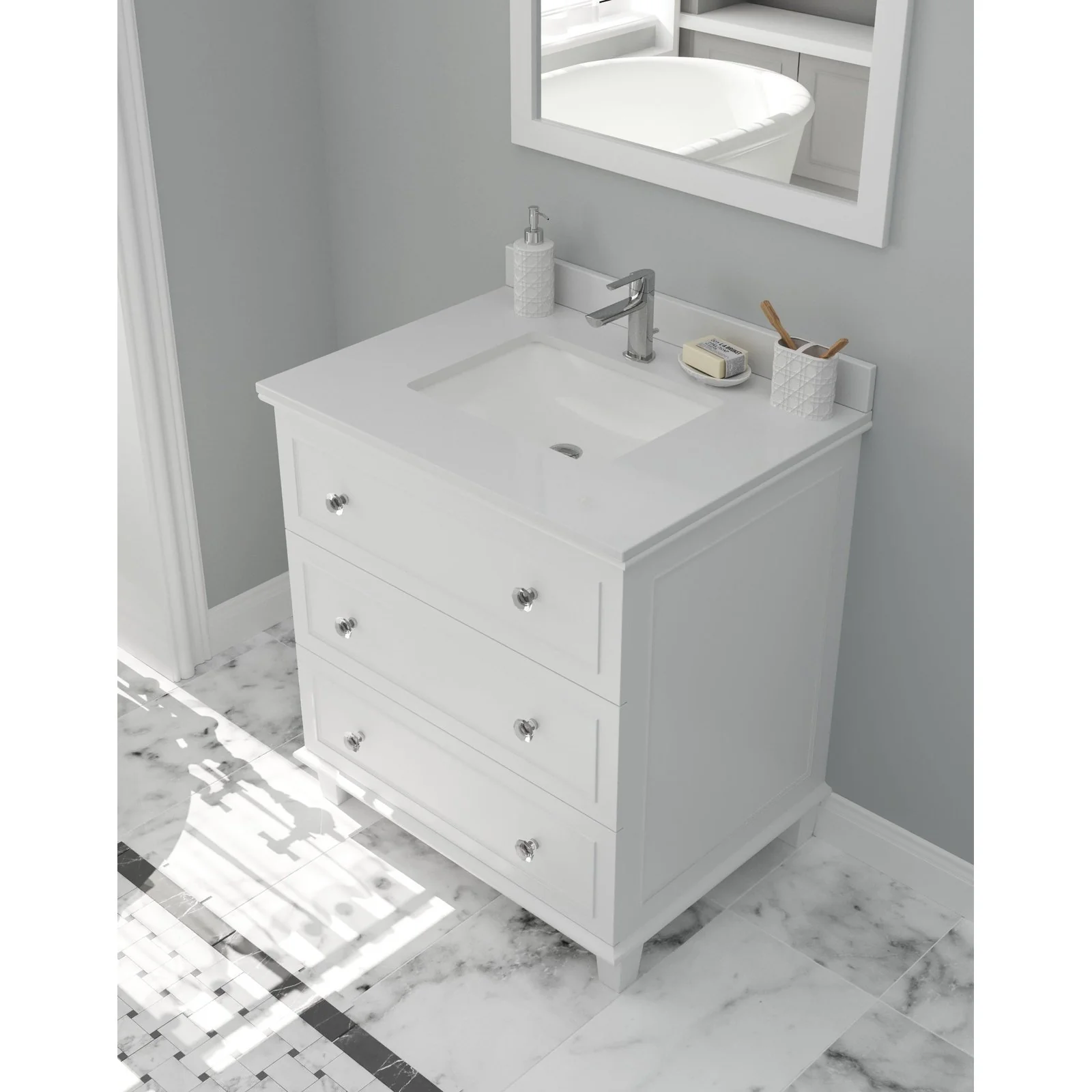 Laviva Luna 30" White Bathroom Vanity with White Quartz Countertop 313DVN-30W-WQ - Image 2