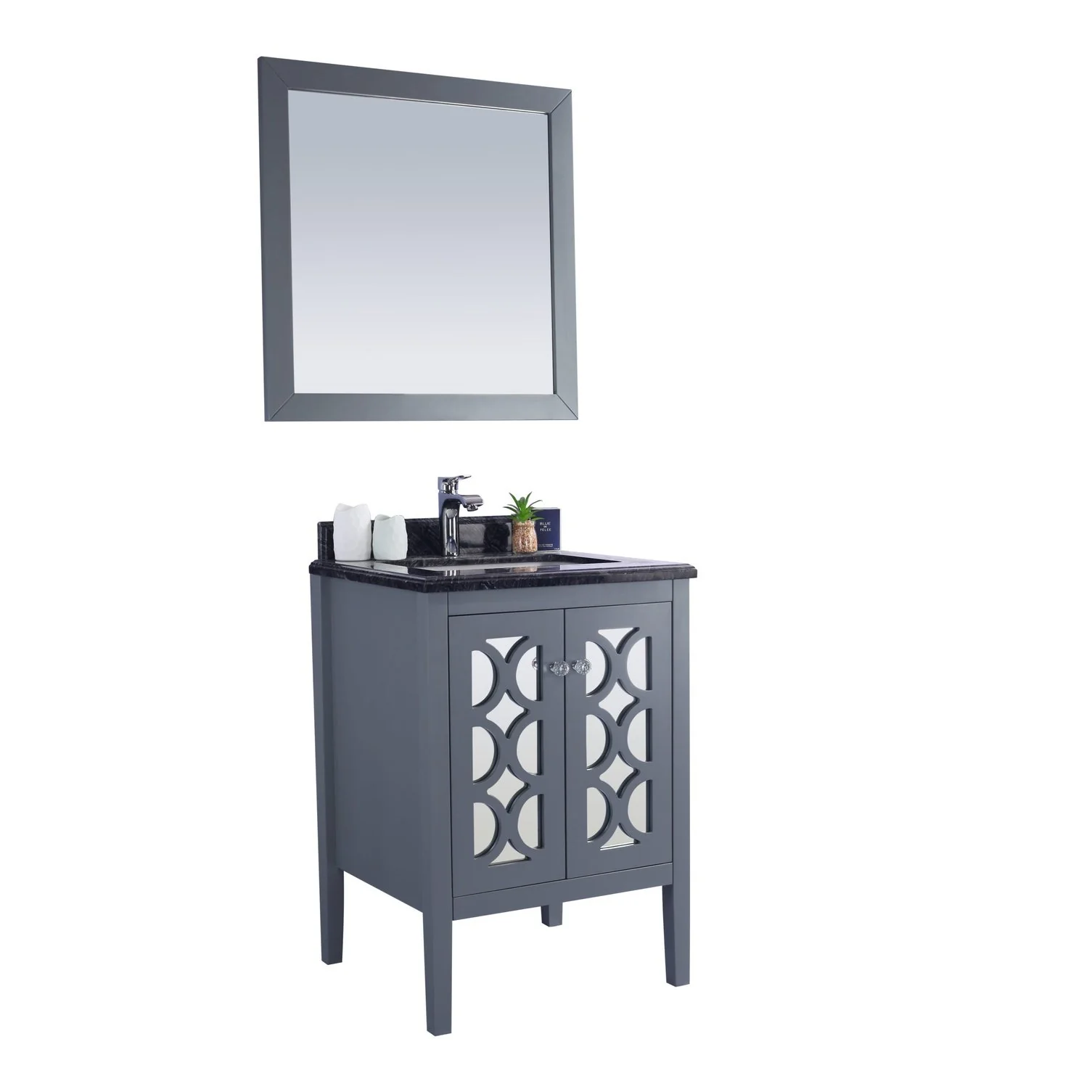 Laviva Mediterraneo 24" Grey Bathroom Vanity with Black Wood Marble Countertop 313MKSH-24G-BW - Image 7