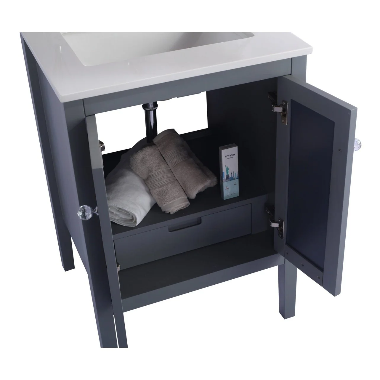 Laviva Mediterraneo 24" Grey Bathroom Vanity with White Quartz Countertop 313MKSH-24G-WQ - Image 5