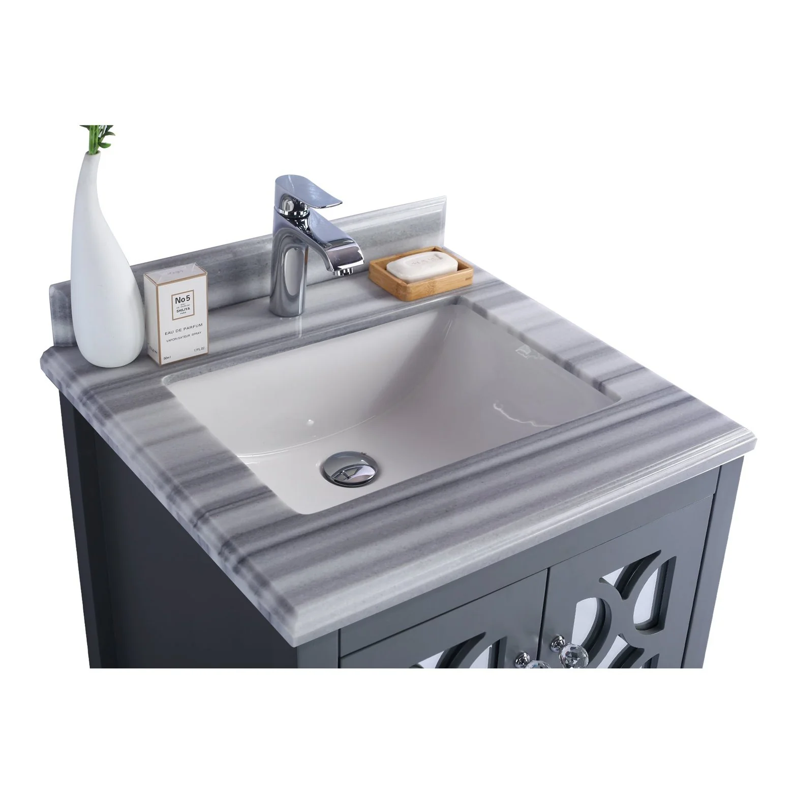 Laviva Mediterraneo 24" Grey Bathroom Vanity with White Stripes Marble Countertop 313MKSH-24G-WS - Image 3