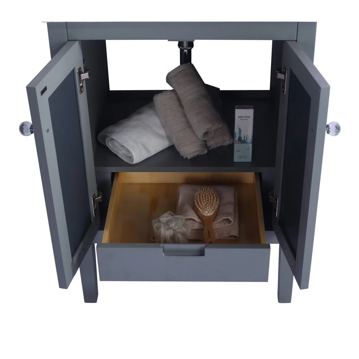 Laviva Mediterraneo 24" Grey Bathroom Vanity with White Stripes Marble Countertop 313MKSH-24G-WS - Image 4