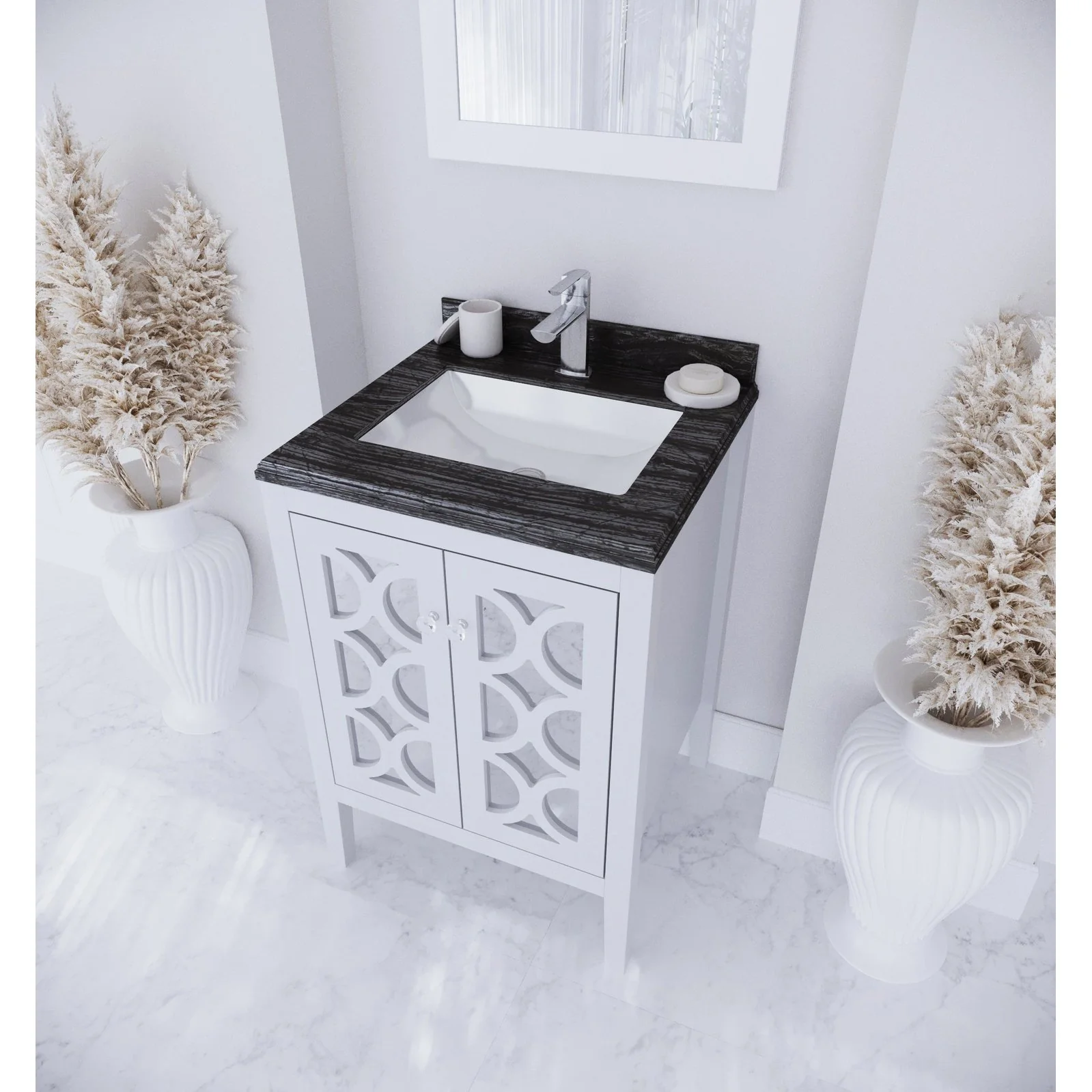 Laviva Mediterraneo 24" White Bathroom Vanity with Black Wood Marble Countertop 313MKSH-24W-BW - Image 2