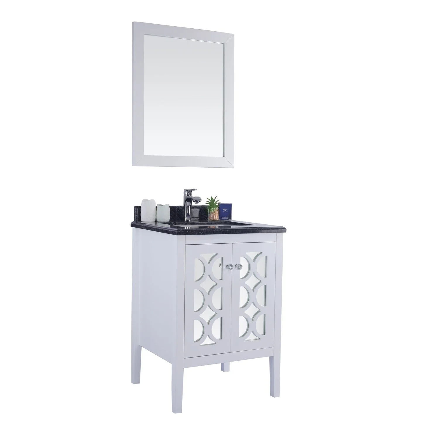 Laviva Mediterraneo 24" White Bathroom Vanity with Black Wood Marble Countertop 313MKSH-24W-BW - Image 8