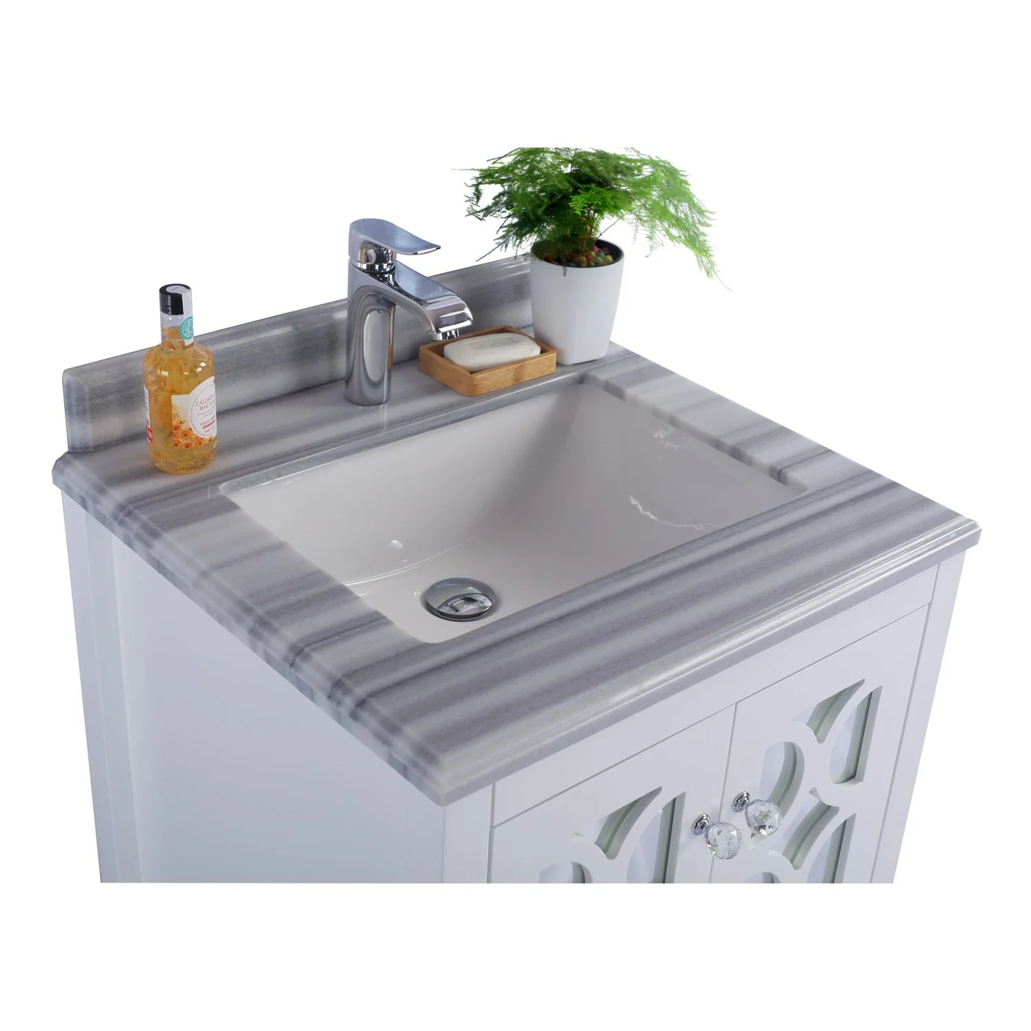 Laviva Mediterraneo 24" White Bathroom Vanity with White Stripes Marble Countertop 313MKSH-24W-WS - Image 3