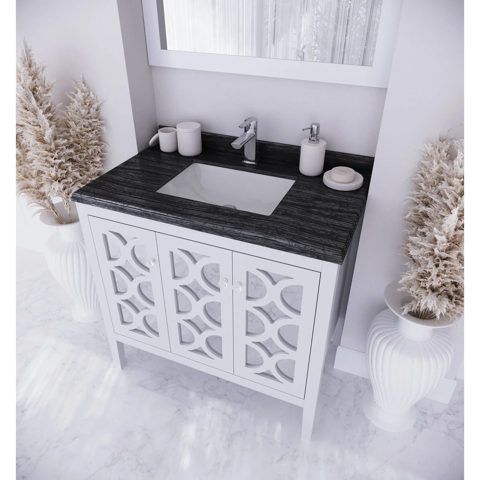 Laviva Mediterraneo 36" White Bathroom Vanity with Black Wood Marble Countertop 313MKSH-36W-BW - Image 2