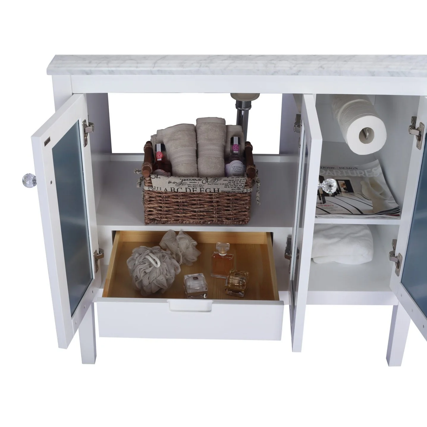 Laviva Mediterraneo 36" White Bathroom Vanity with Black Wood Marble Countertop 313MKSH-36W-BW - Image 4