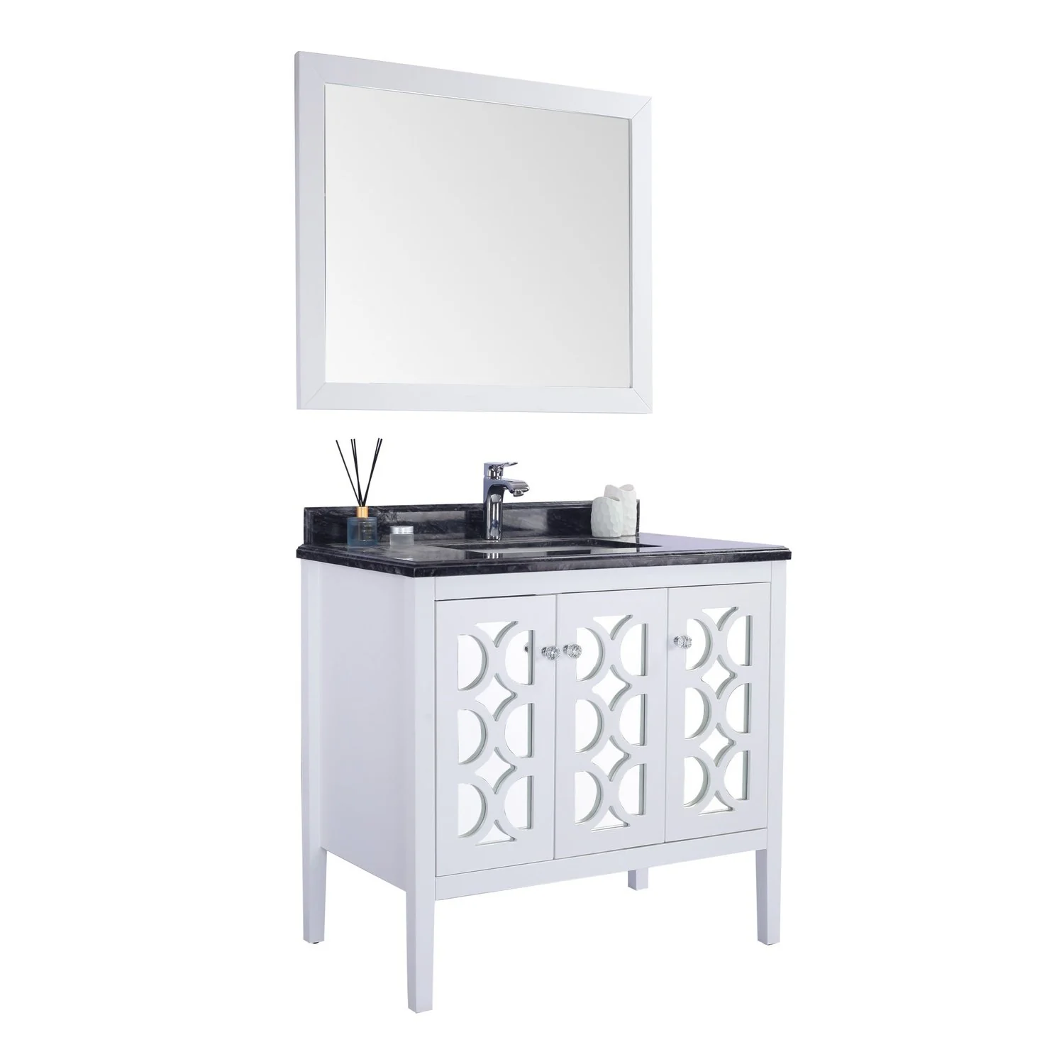 Laviva Mediterraneo 36" White Bathroom Vanity with Black Wood Marble Countertop 313MKSH-36W-BW - Image 9