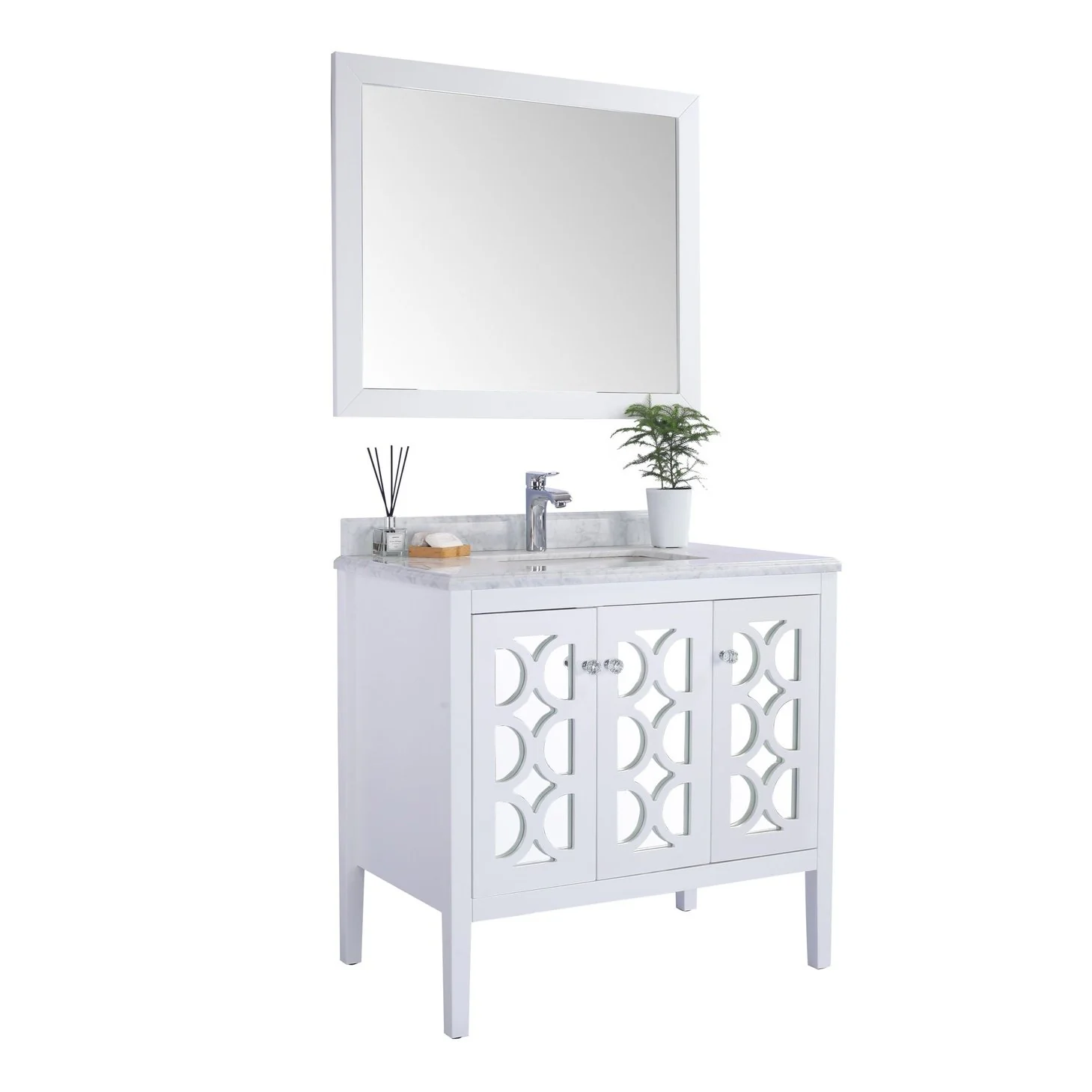 Laviva Mediterraneo 36" White Bathroom Vanity with White Carrara Marble Countertop 313MKSH-36W-WC - Image 10