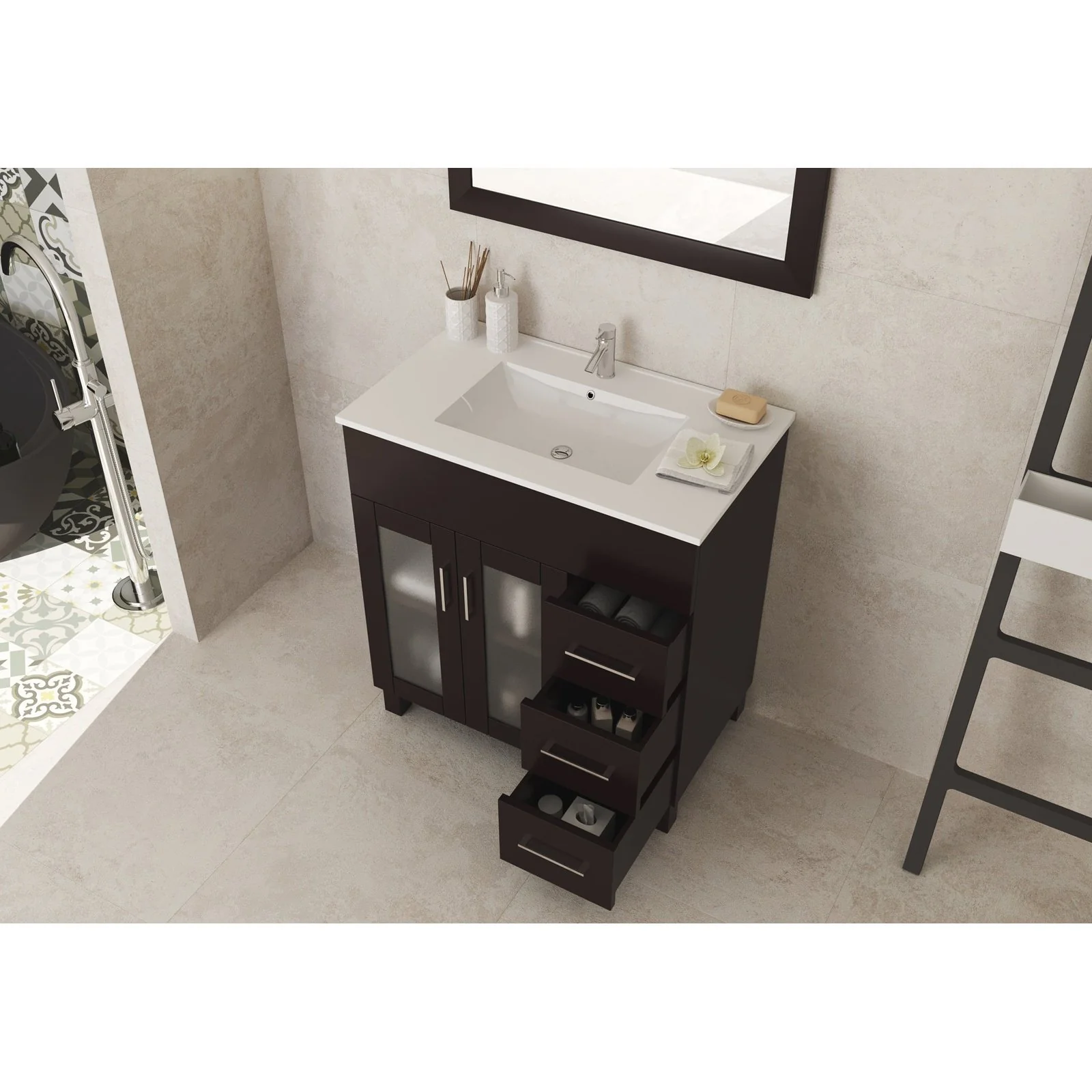 Laviva Nova 32" Brown Bathroom Vanity with White Ceramic Basin Countertop 31321529-32B-CB - Image 3
