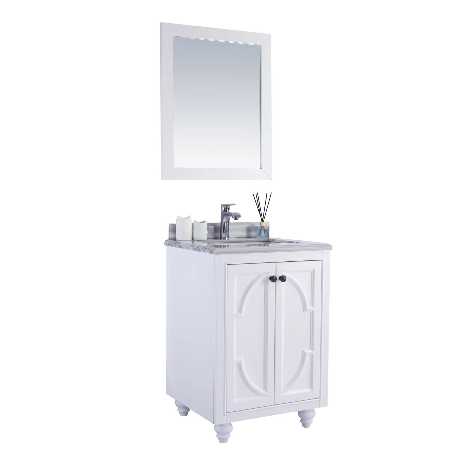 Laviva Odyssey 24" White Bathroom Vanity with White Stripes Marble Countertop 313613-24W-WS - Image 7