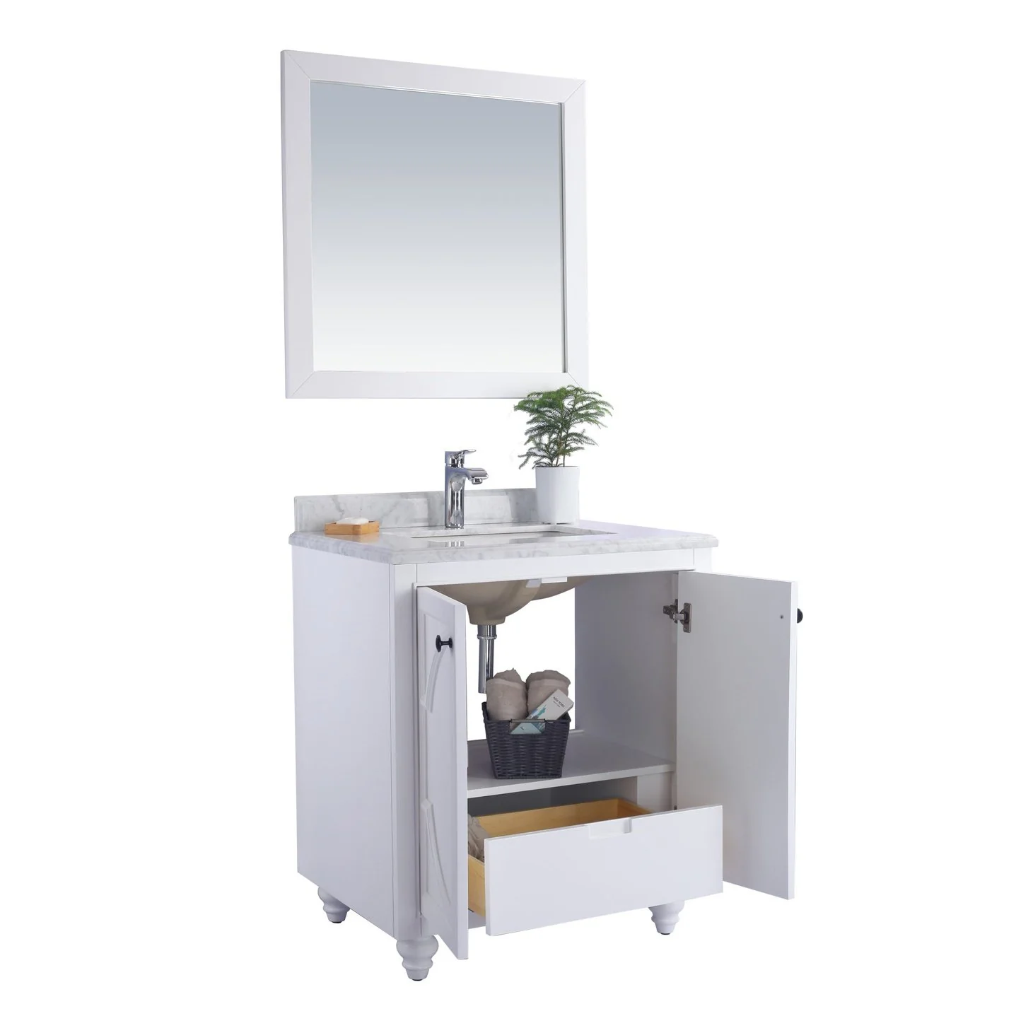 Laviva Odyssey 30" White Bathroom Vanity with Black Wood Marble Countertop 313613-30W-BW - Image 2
