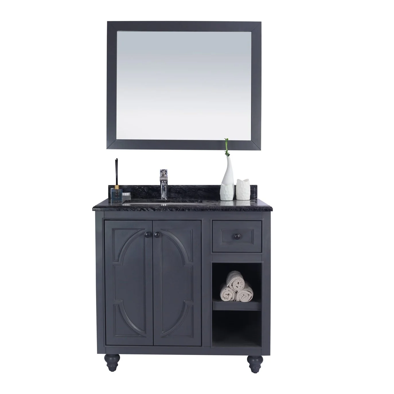 Laviva Odyssey 36" Maple Grey Bathroom Vanity with Black Wood Marble Countertop 313613-36G-BW - Image 5