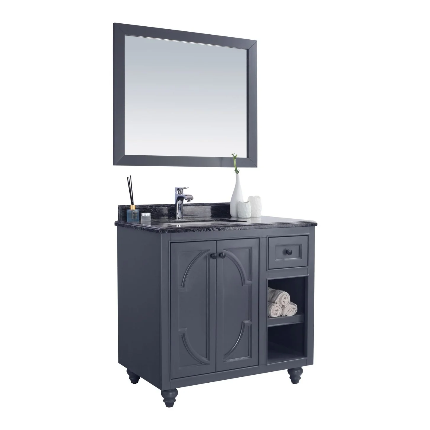 Laviva Odyssey 36" Maple Grey Bathroom Vanity with Black Wood Marble Countertop 313613-36G-BW - Image 8