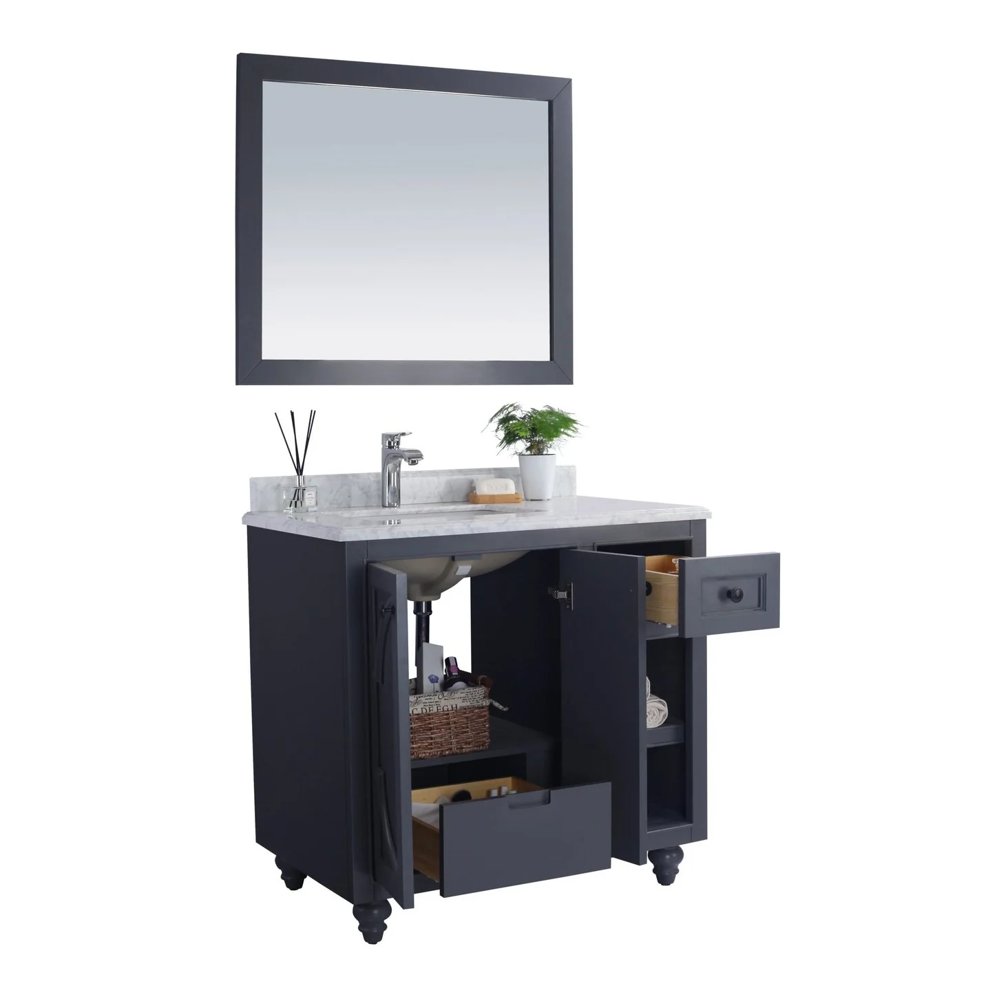 Laviva Odyssey 36" Maple Grey Bathroom Vanity with White Carrara Marble Countertop 313613-36G-WC - Image 2