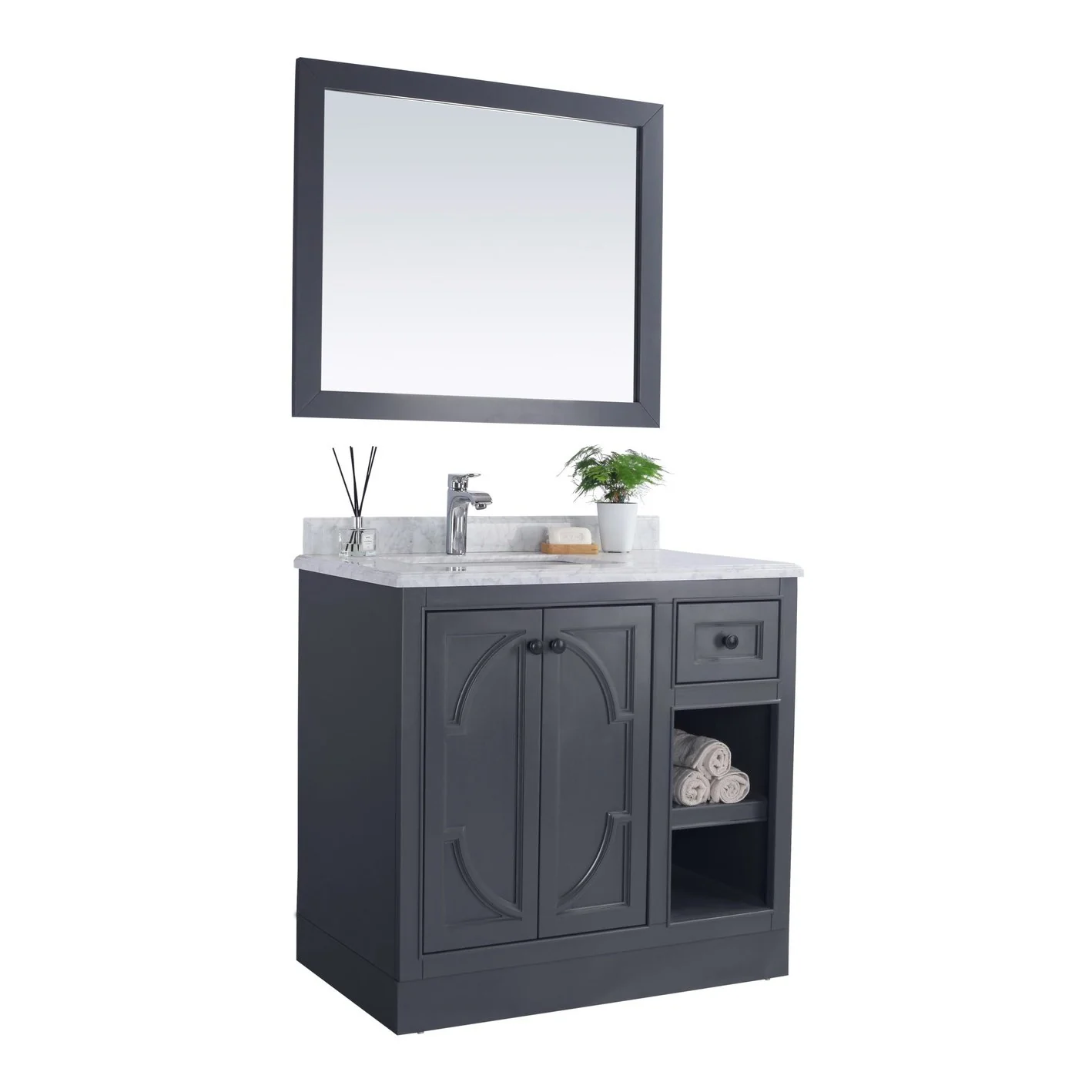 Laviva Odyssey 36" Maple Grey Bathroom Vanity with White Carrara Marble Countertop 313613-36G-WC - Image 8